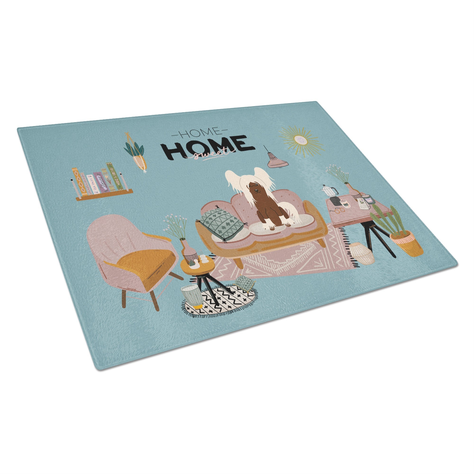 Cream Chinese Crested Sweet Home Glass Cutting Board Large