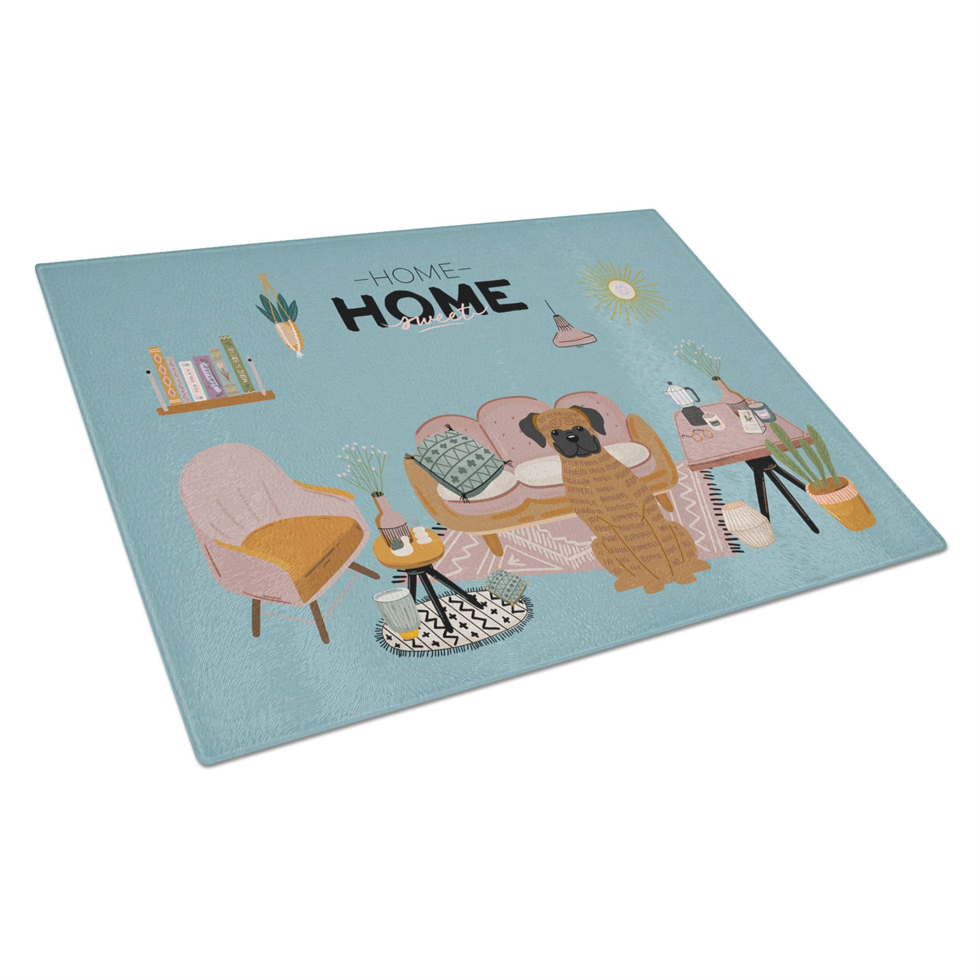 Brindle Boxer Sweet Home Glass Cutting Board Large
