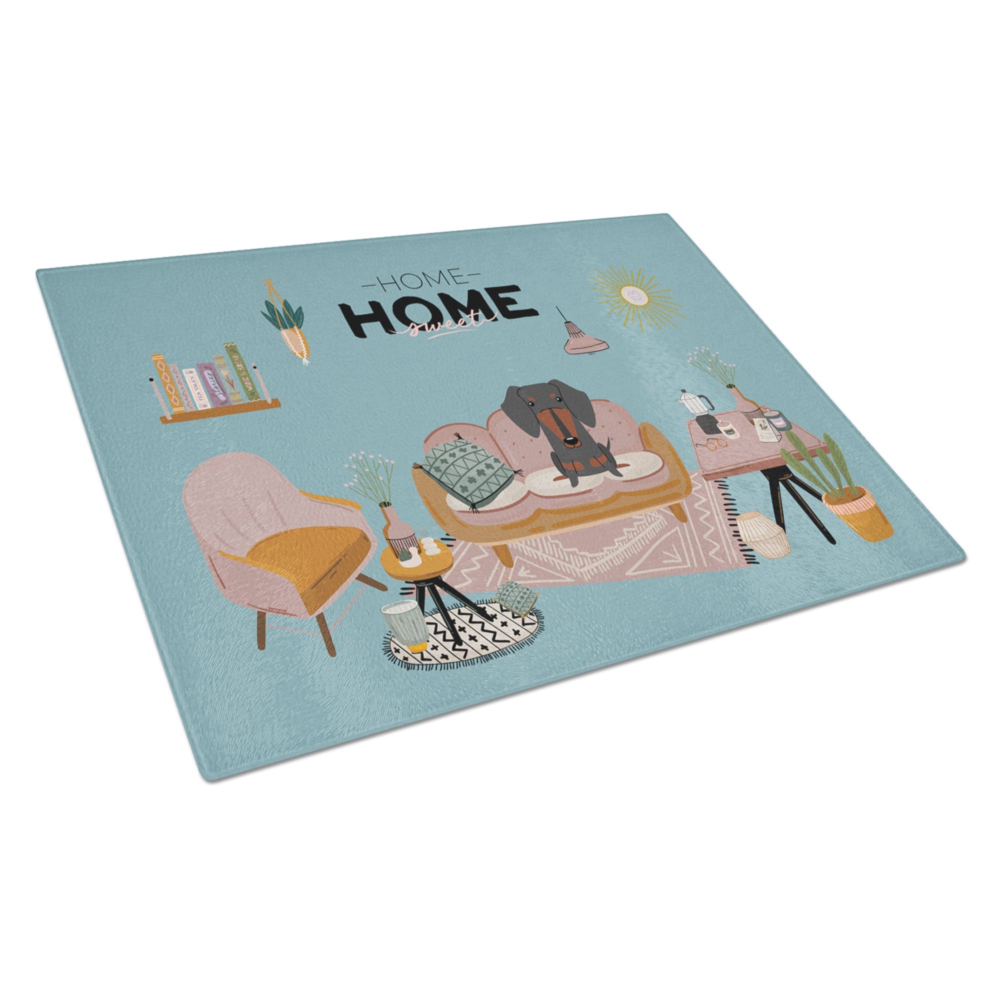 Black Tan Dachshund Sweet Home Glass Cutting Board Large