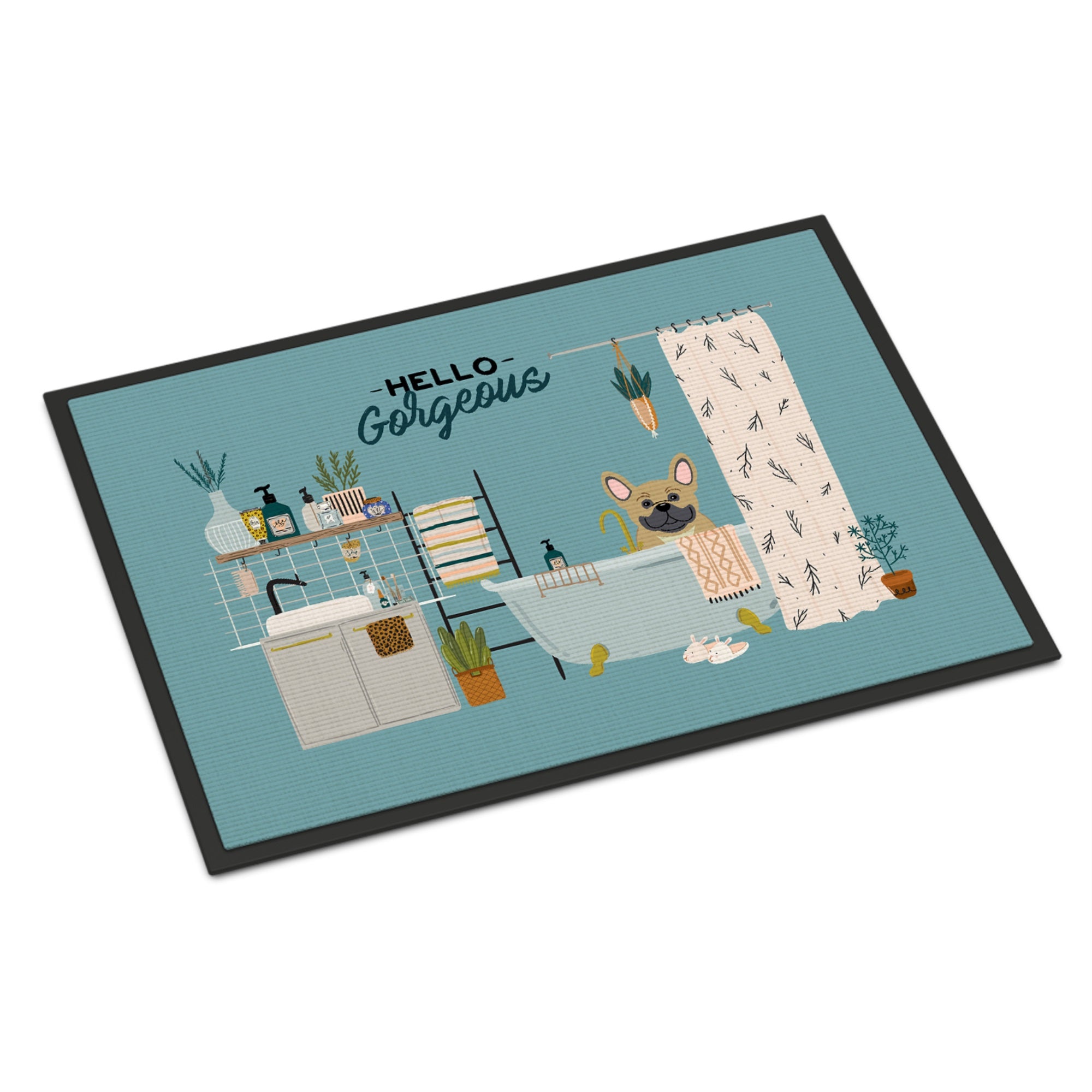 Cream French Bulldog In Bathtub Indoor Or Outdoor Mat 18X27