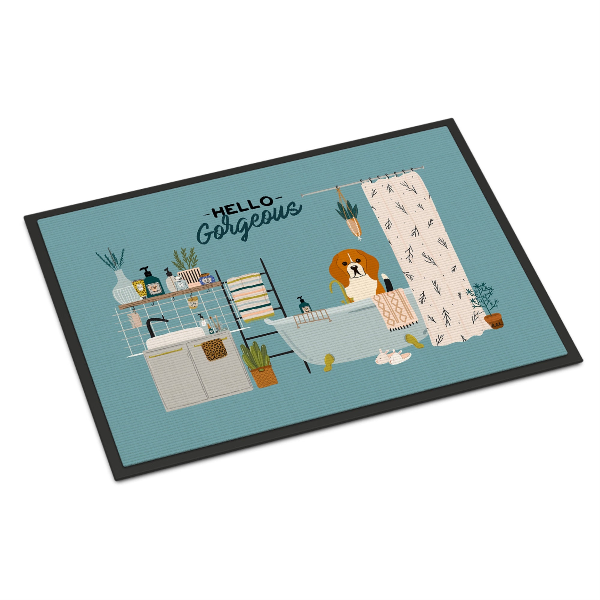 Tricolor Beagle In Bathtub Indoor Or Outdoor Mat 18X27