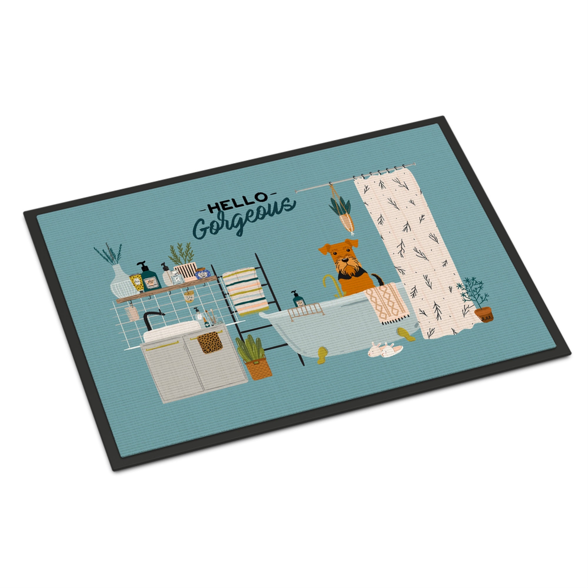 Airedale In Bathtub Indoor Or Outdoor Mat 18X27