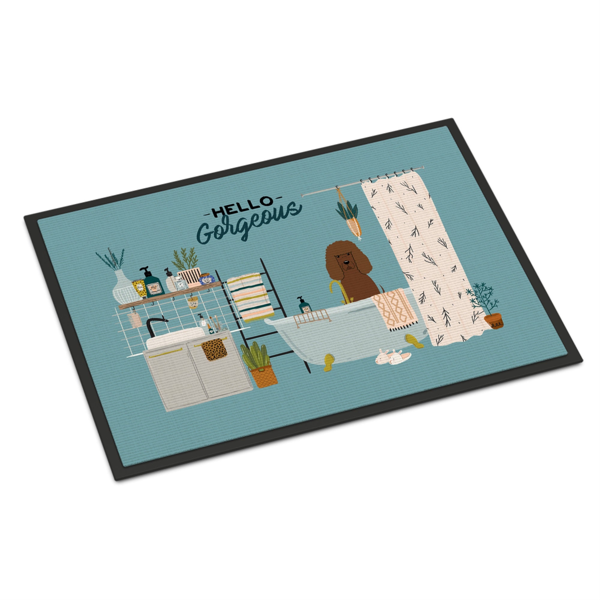Irish Water Spaniel In Bathtub Indoor Or Outdoor Mat 18X27