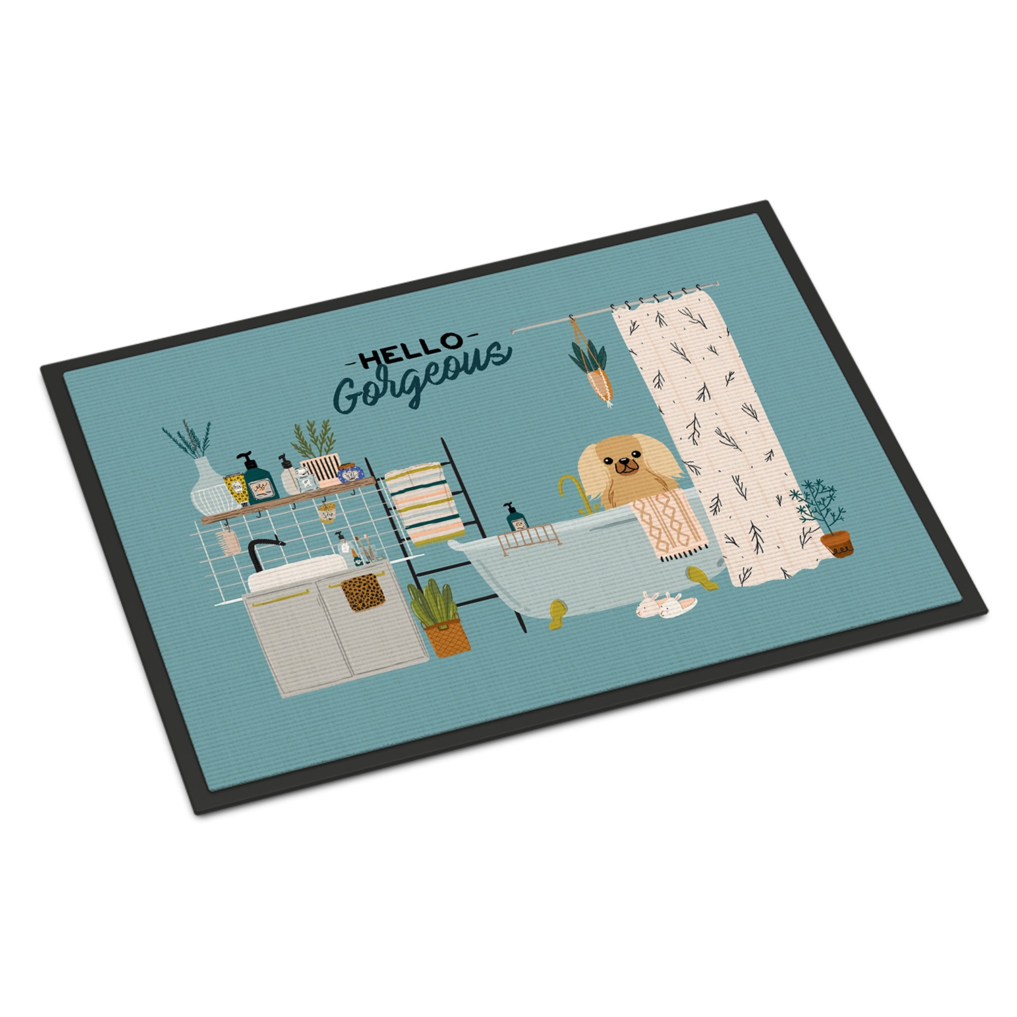 Fawn Sable Pekingese In Bathtub Indoor Or Outdoor Mat 18X27