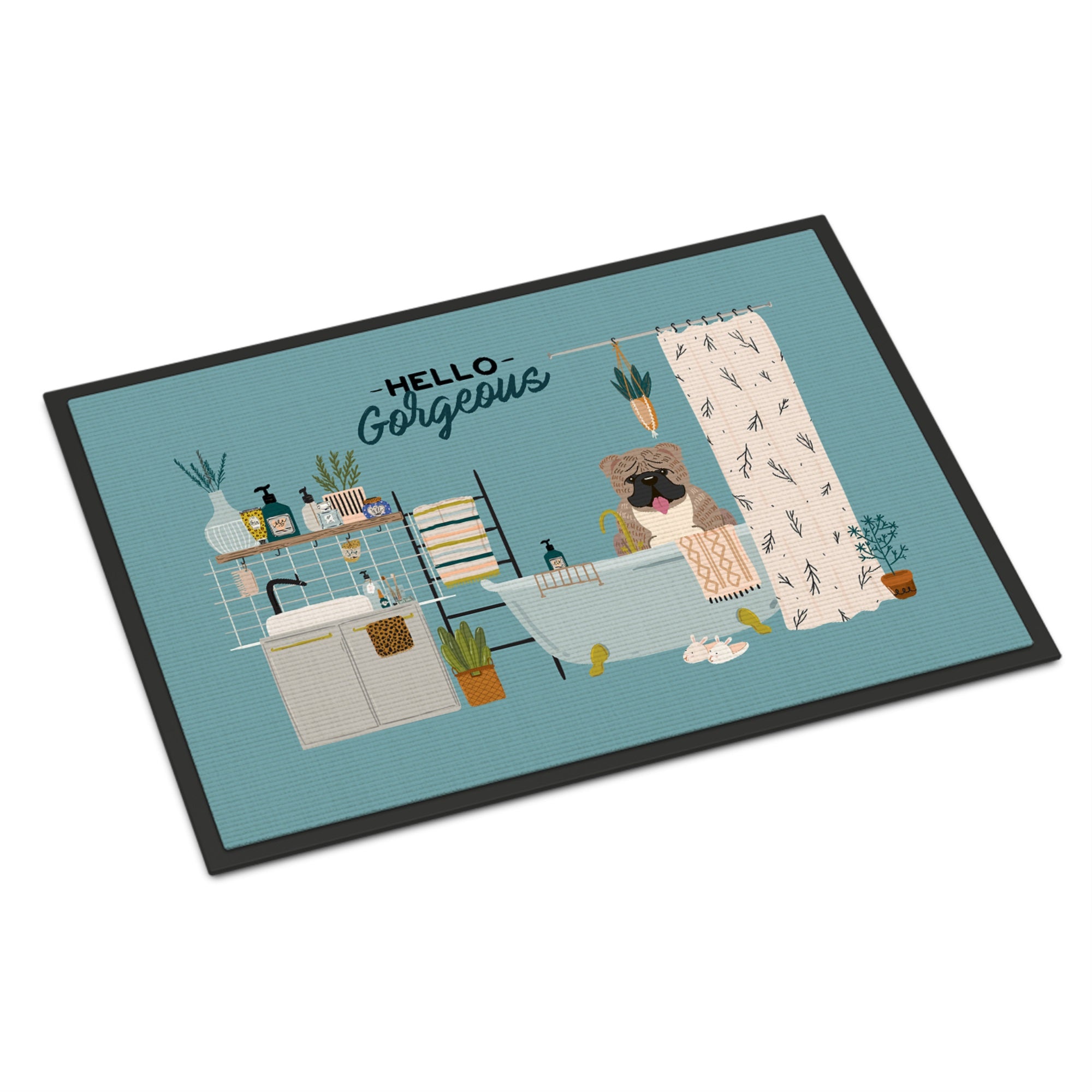 Grey Brindle English Bulldog In Bathtub Indoor Or Outdoor Mat 18X27