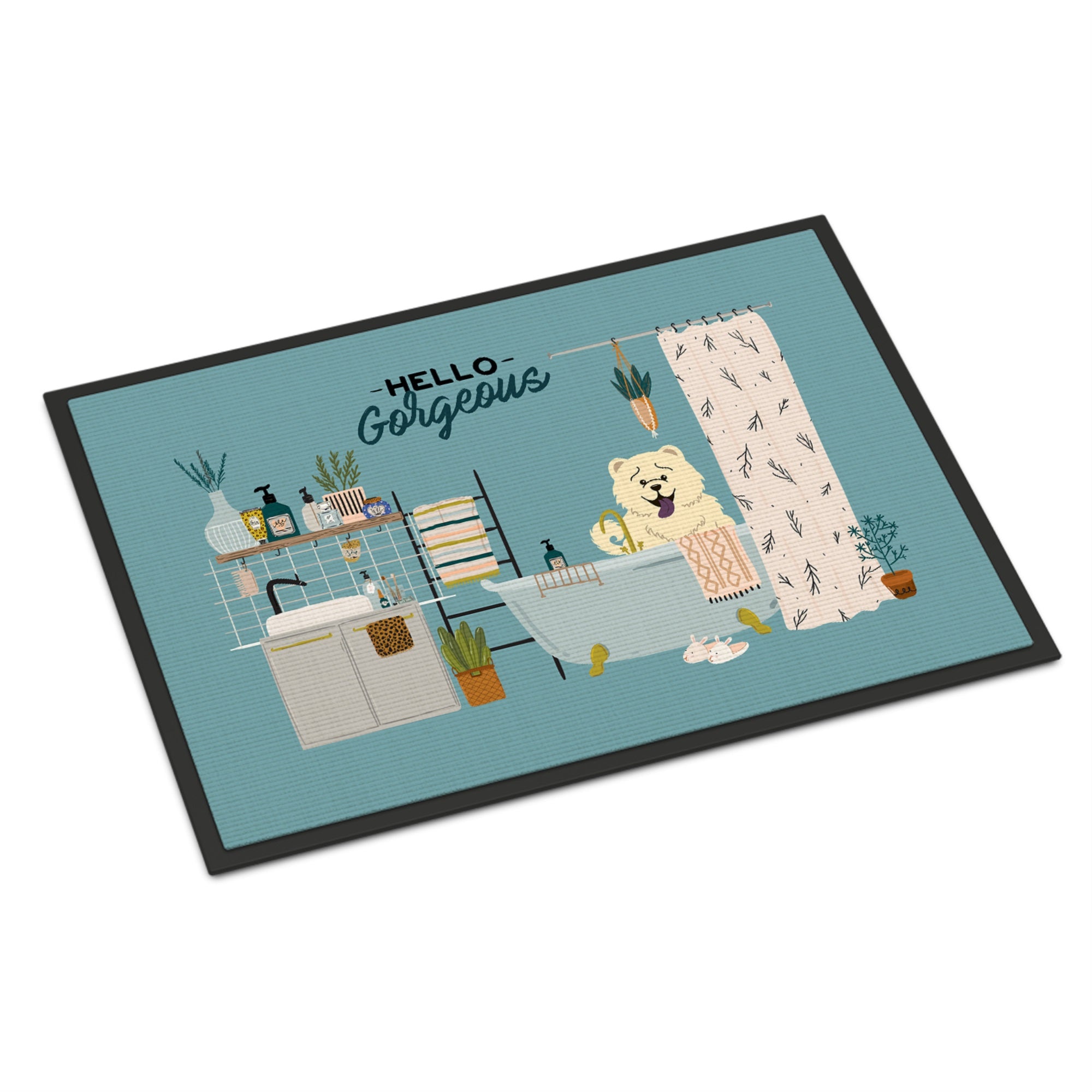 White Chow Chow In Bathtub Indoor Or Outdoor Mat 18X27