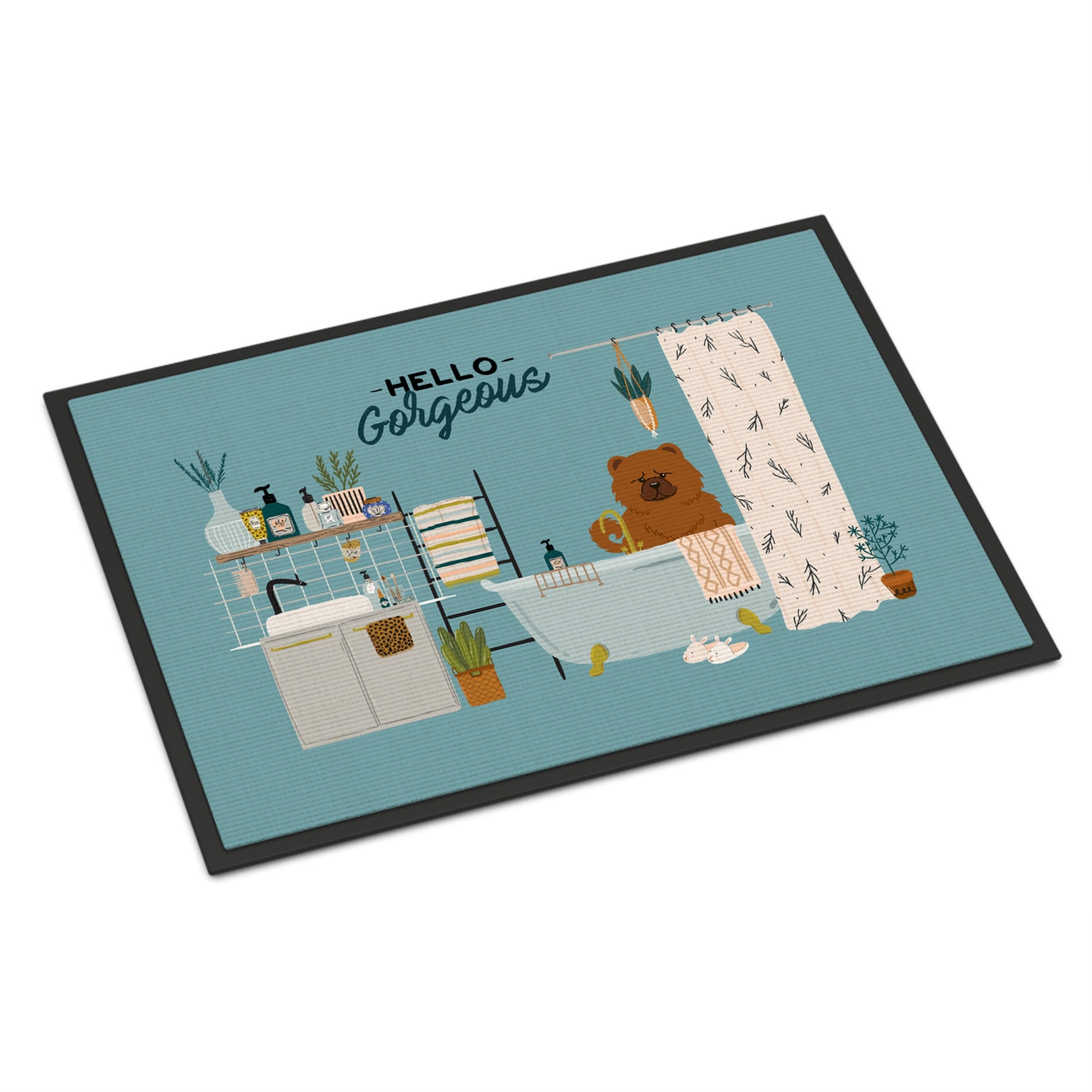 Red Chow Chow In Bathtub Indoor Or Outdoor Mat 18X27