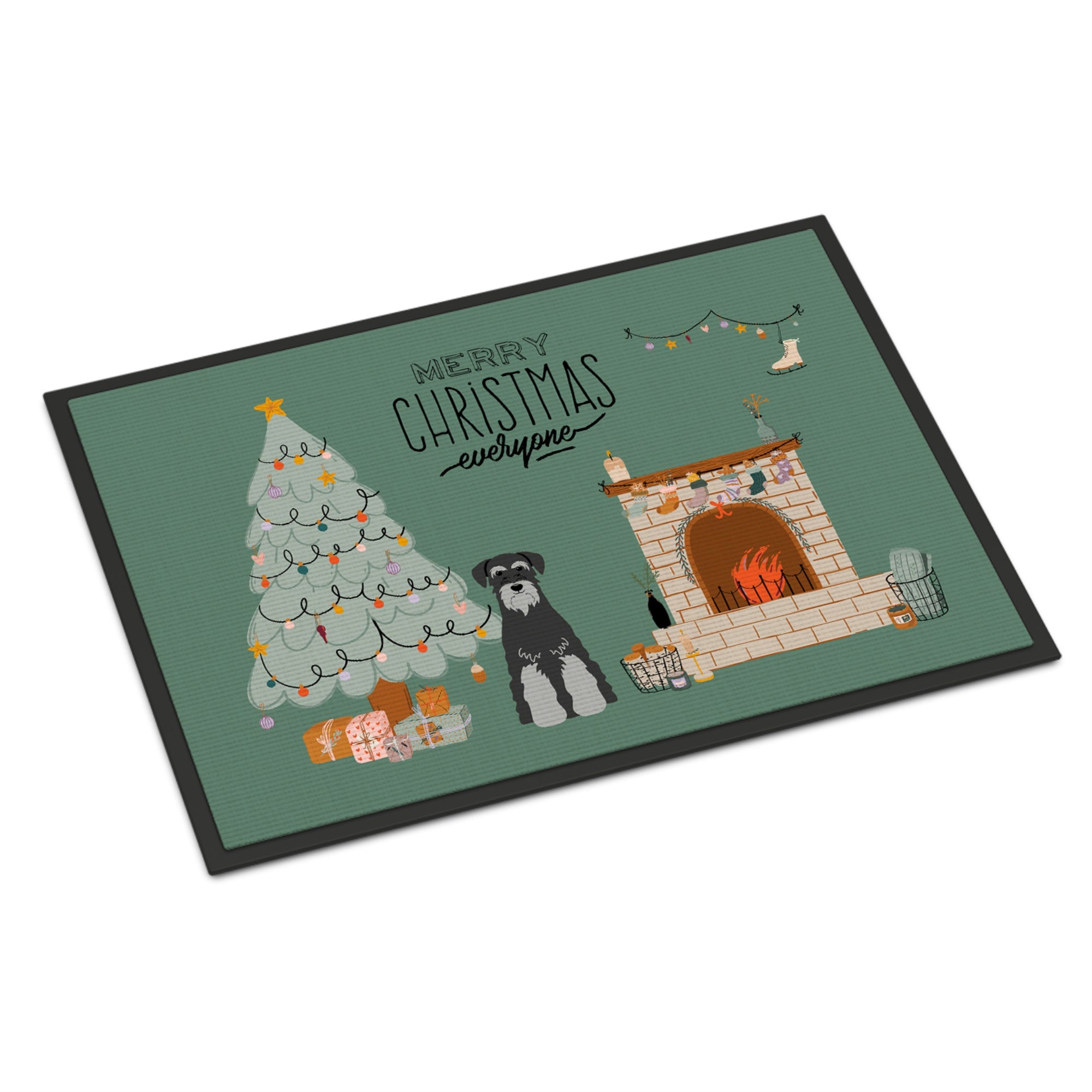 Black Grey Standard Schnauzer Christmas Everyone Indoor Or Outdoor Mat 18X27