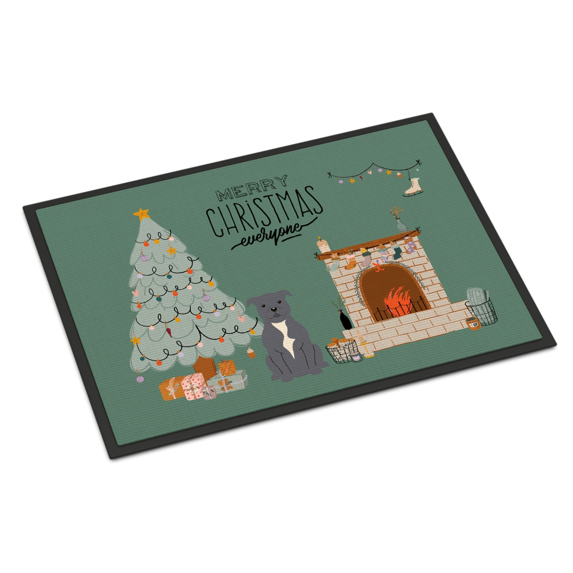 Blue Staffordshire Bull Terrier Christmas Everyone Indoor Or Outdoor Mat 18X27