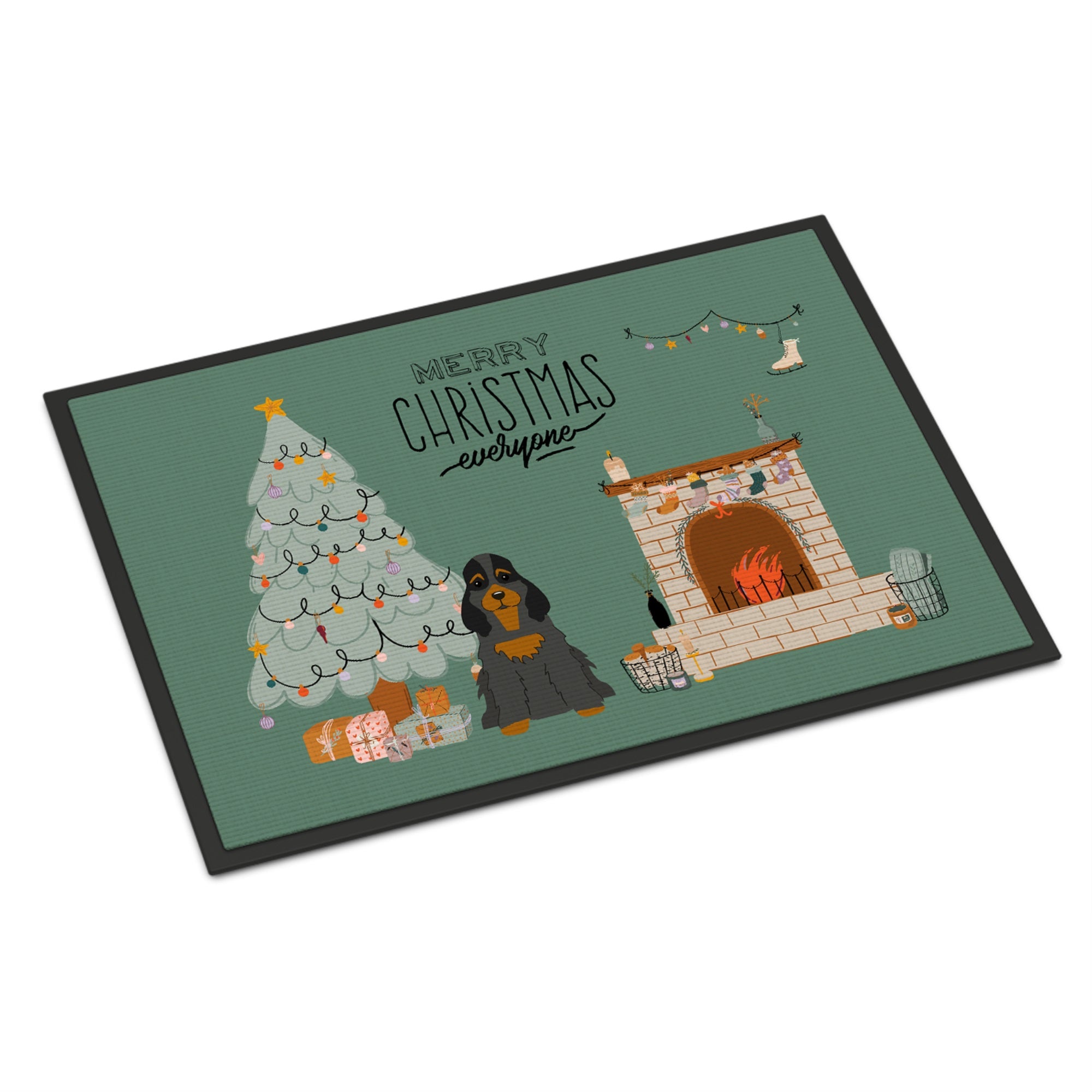Black Tan Cocker Spaniel Christmas Everyone Indoor Or Outdoor Mat 18X27