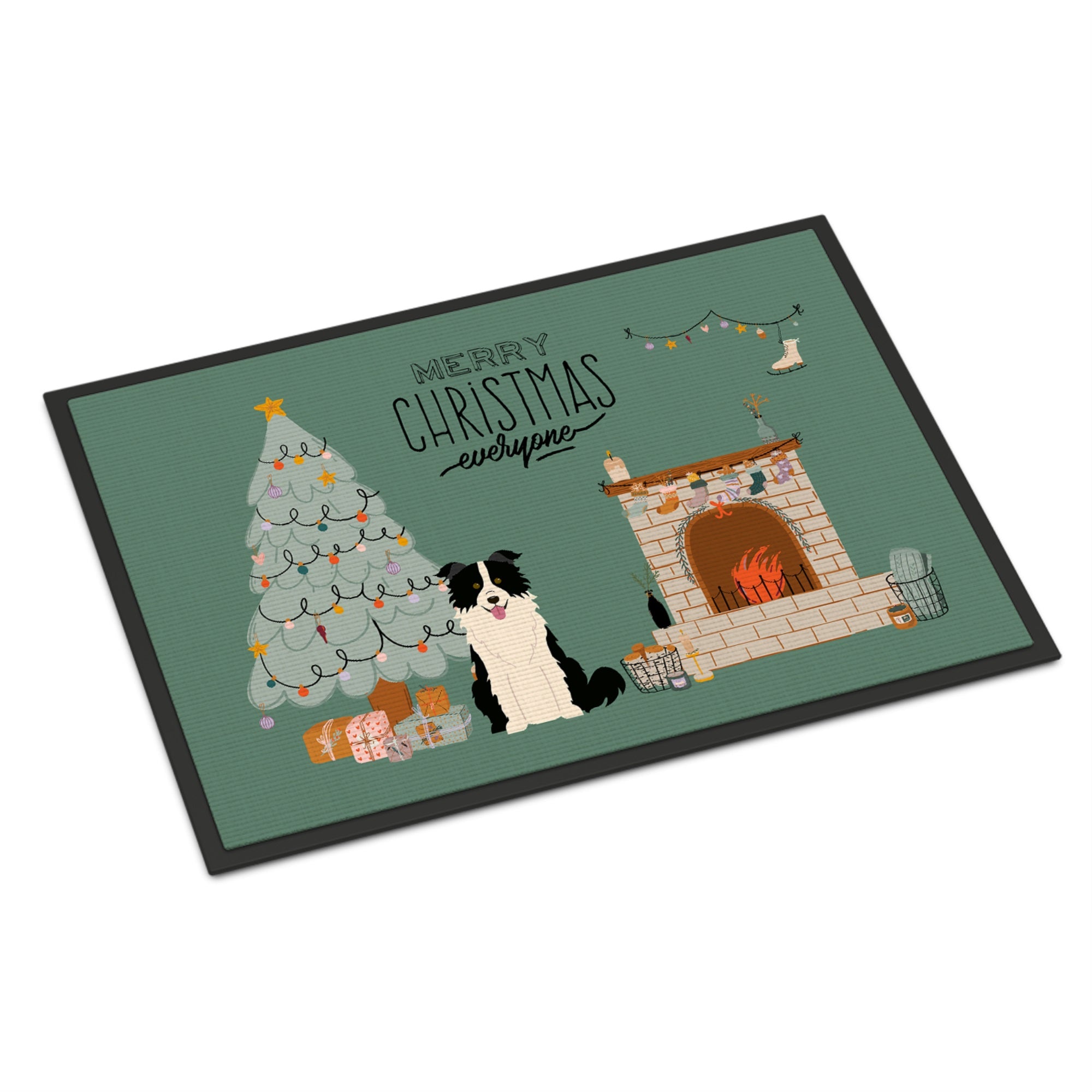 Black White Border Collie Christmas Everyone Indoor Or Outdoor Mat 18X27