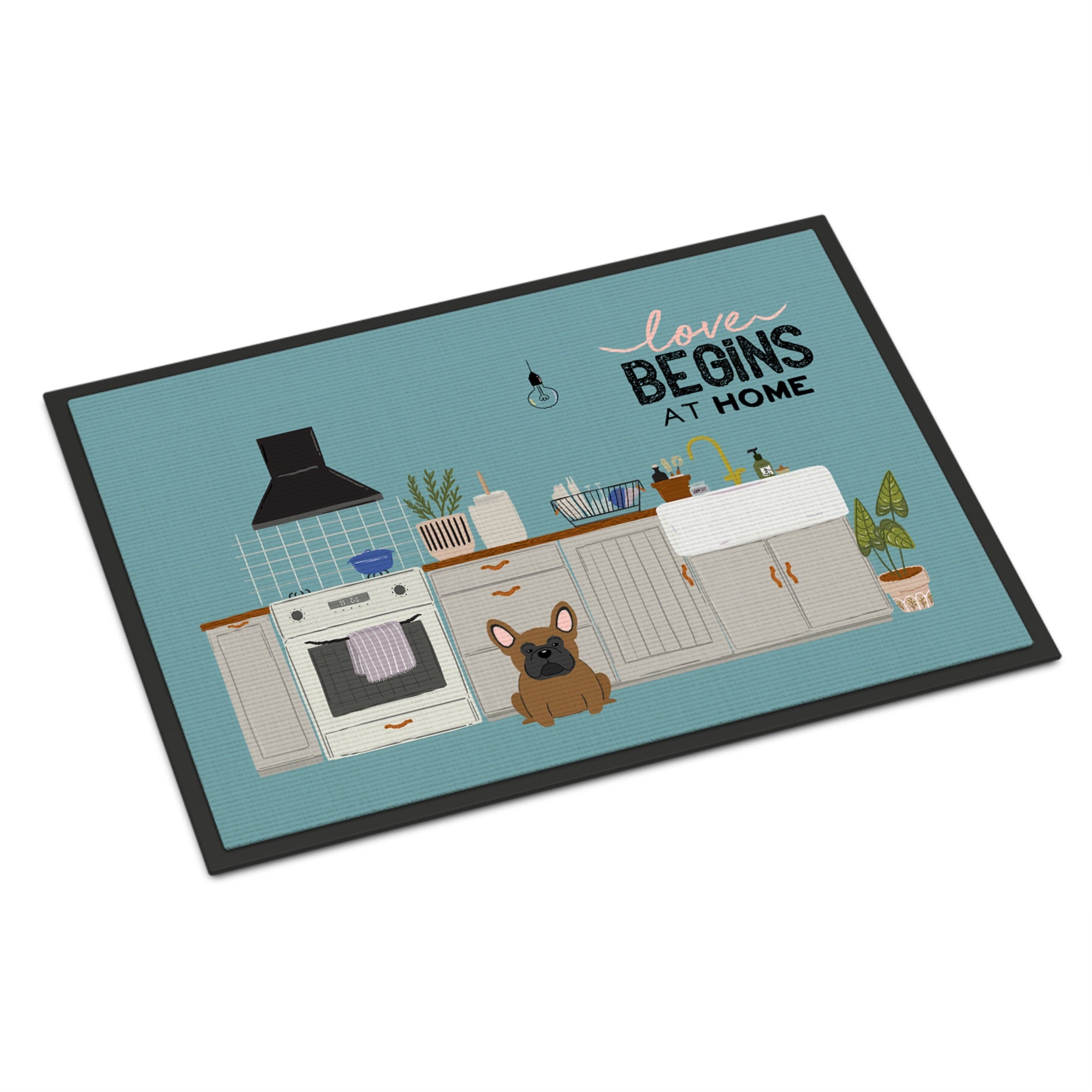 Brown French Bulldog Kitchen Scene Indoor Or Outdoor Mat 18X27