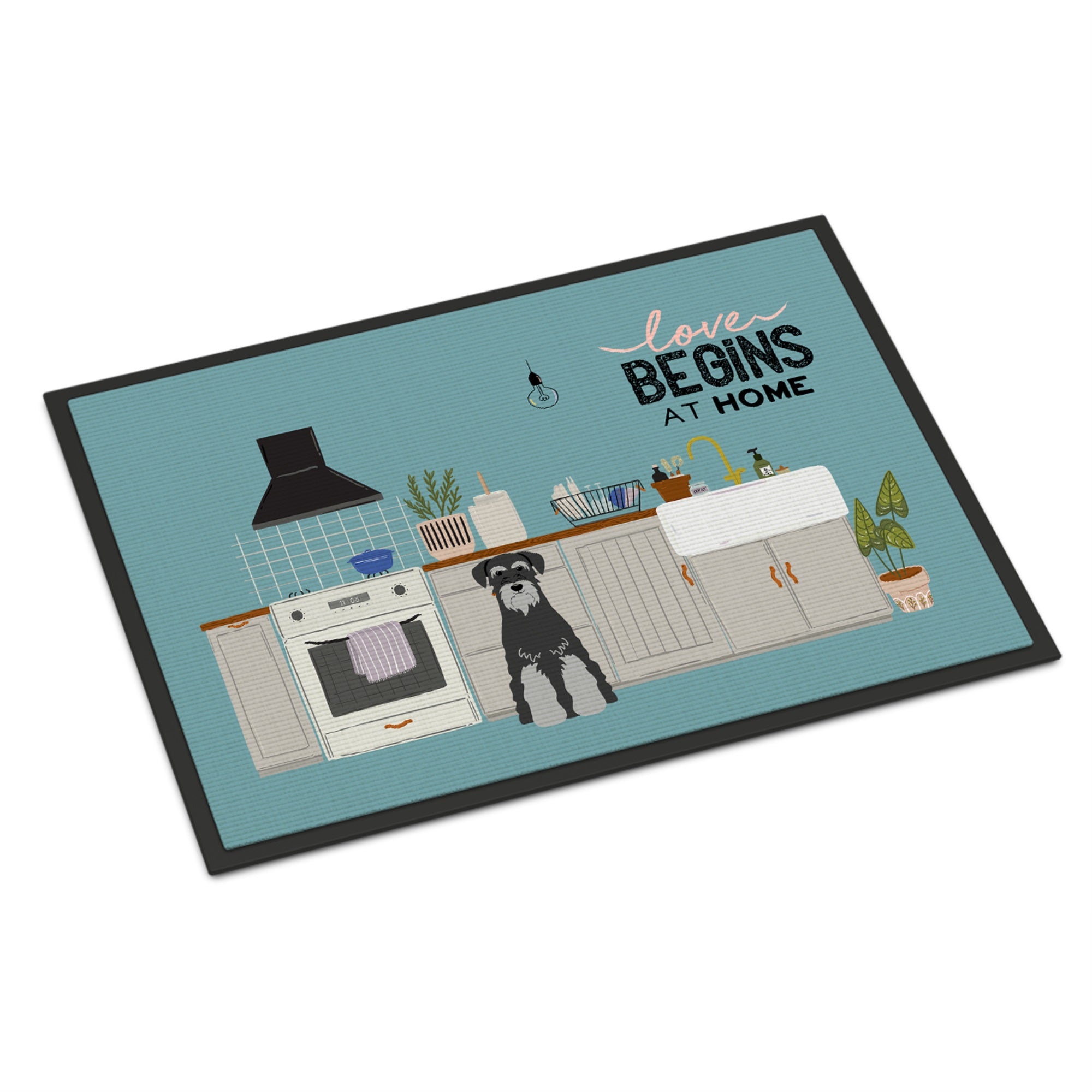 Black Grey Standard Schnauzer Kitchen Scene Indoor Or Outdoor Mat 18X27