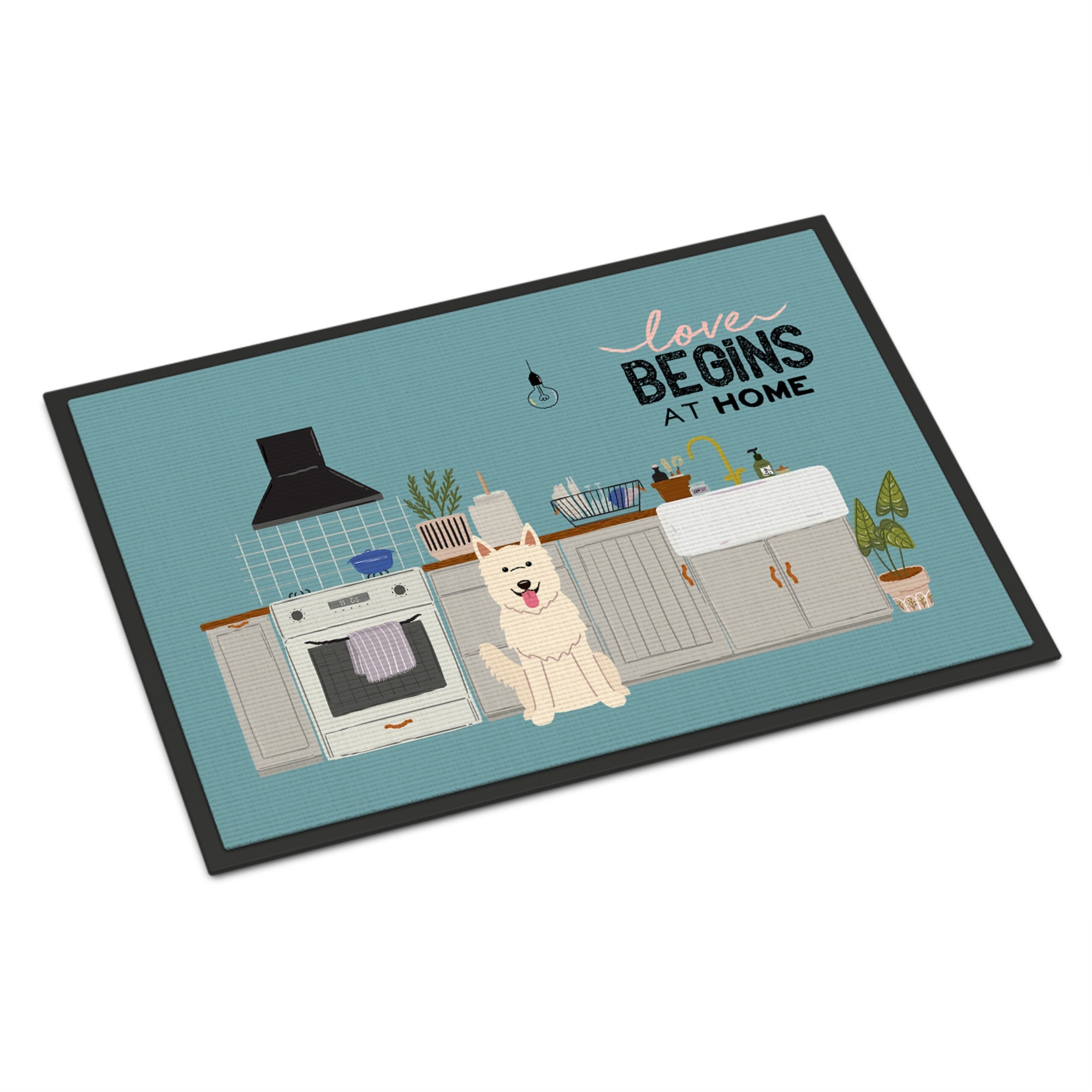 White German Shepherd Kitchen Scene Indoor Or Outdoor Mat 18X27