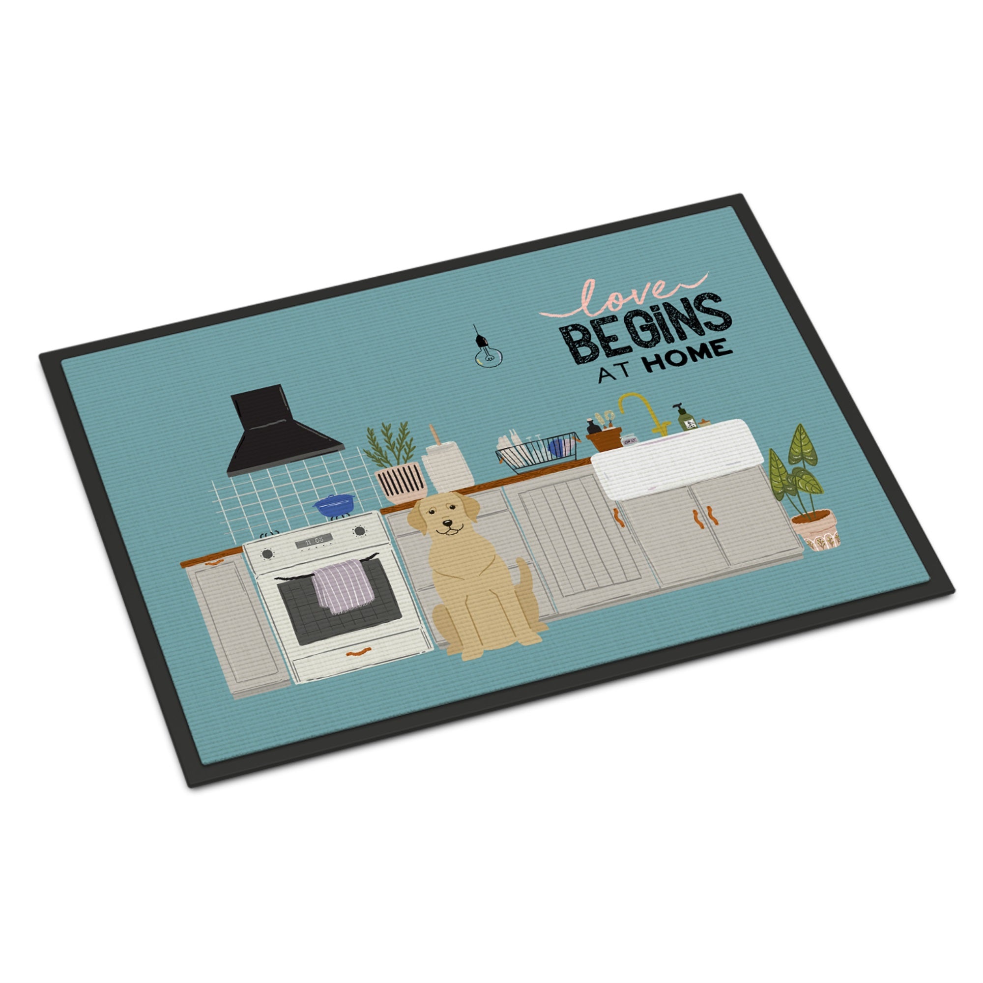 Yellow Labrador Kitchen Scene Indoor Or Outdoor Mat 18X27