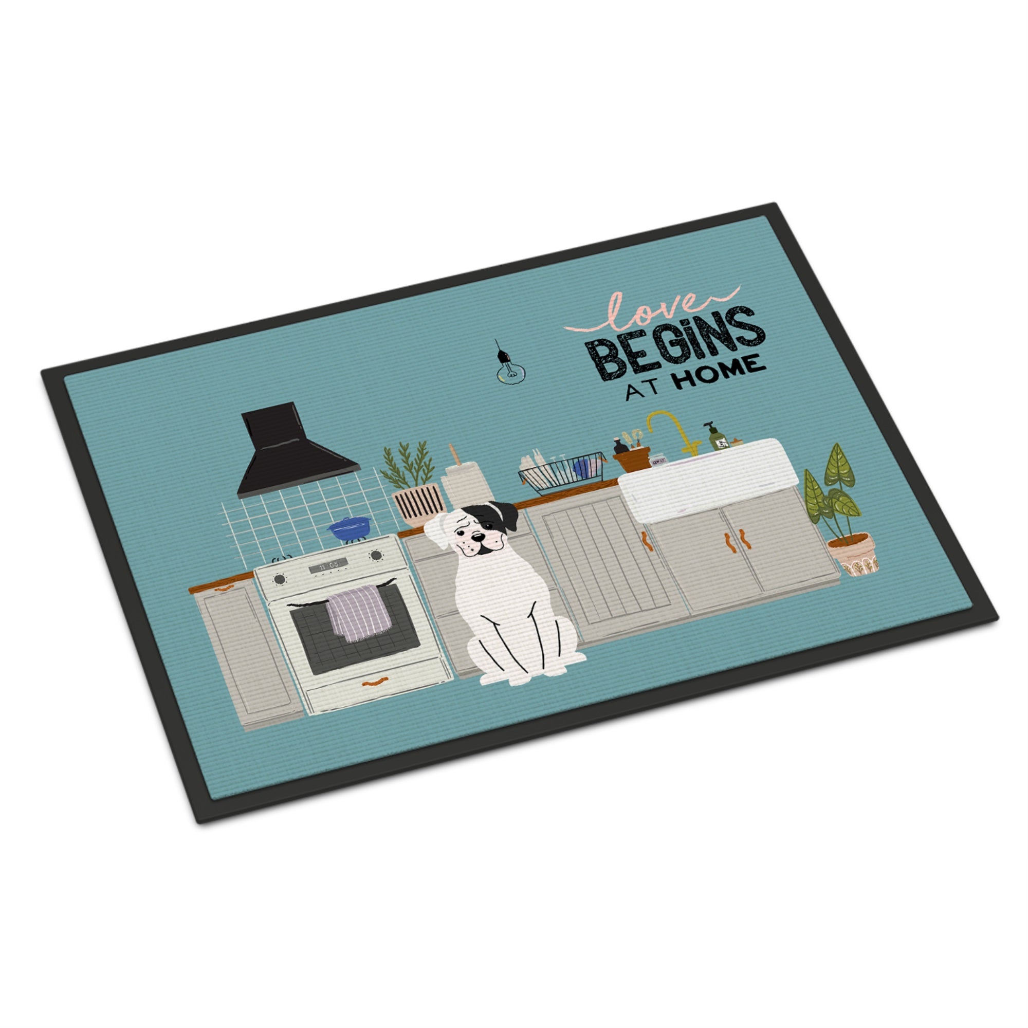 White Boxer Kitchen Scene Indoor Or Outdoor Mat 18X27