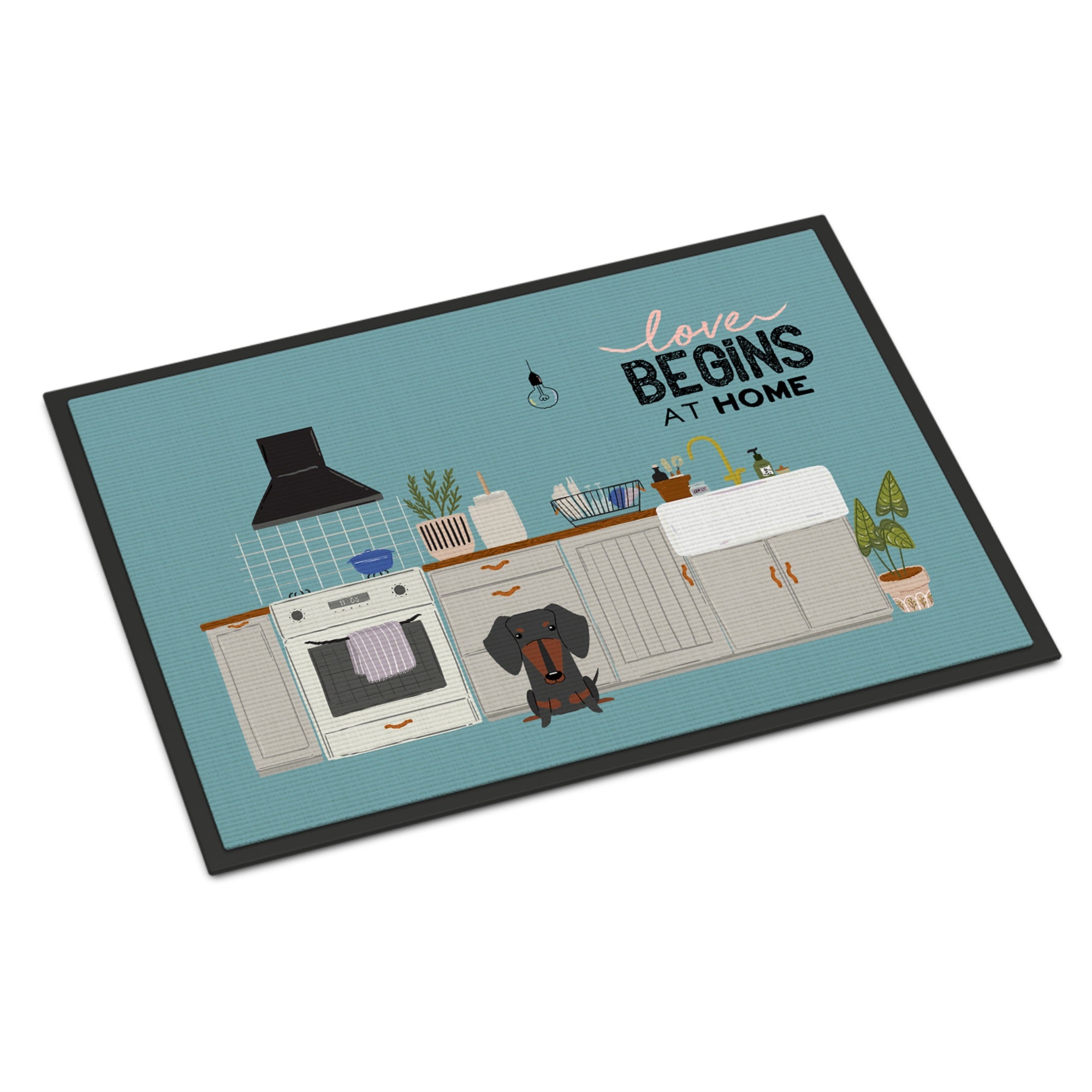 Black Tan Dachshund Kitchen Scene Indoor Or Outdoor Mat 18X27