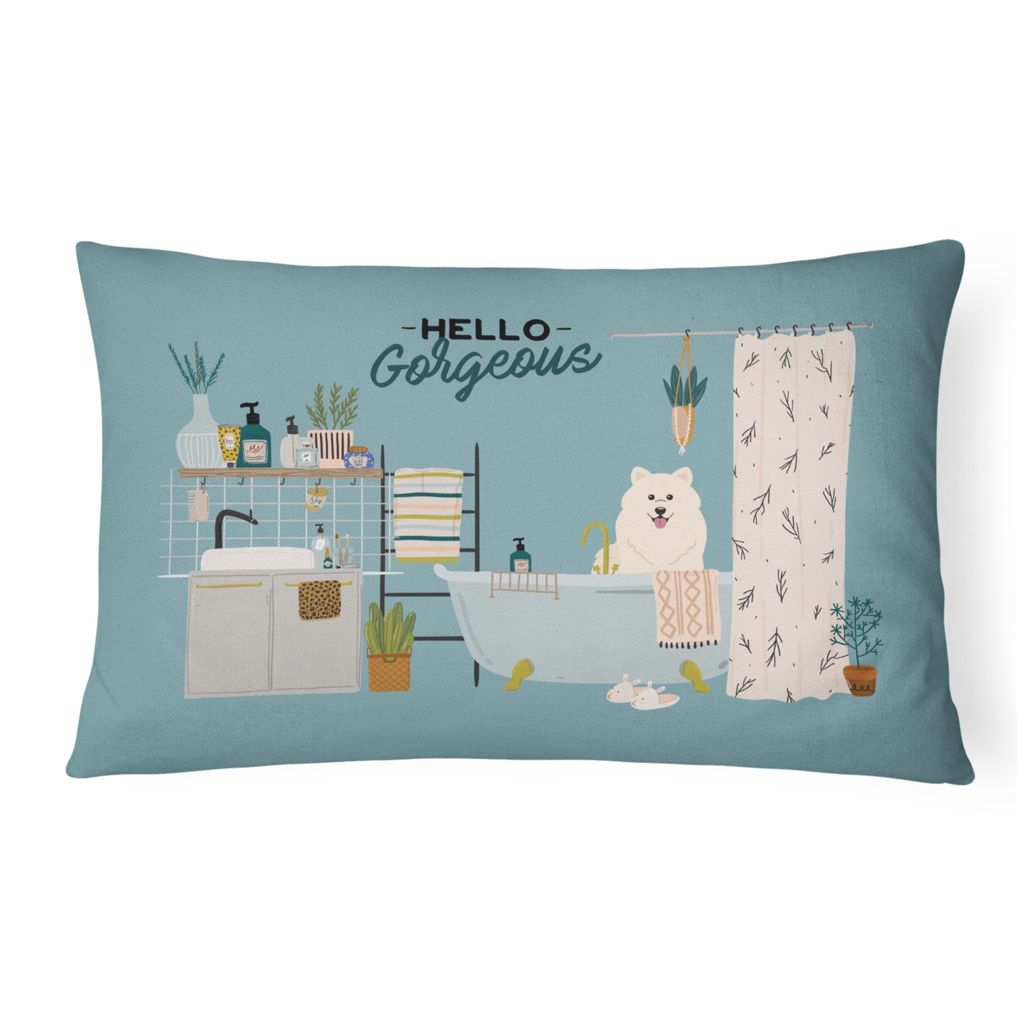 Samoyed In Bathtub Canvas Fabric Decorative Pillow