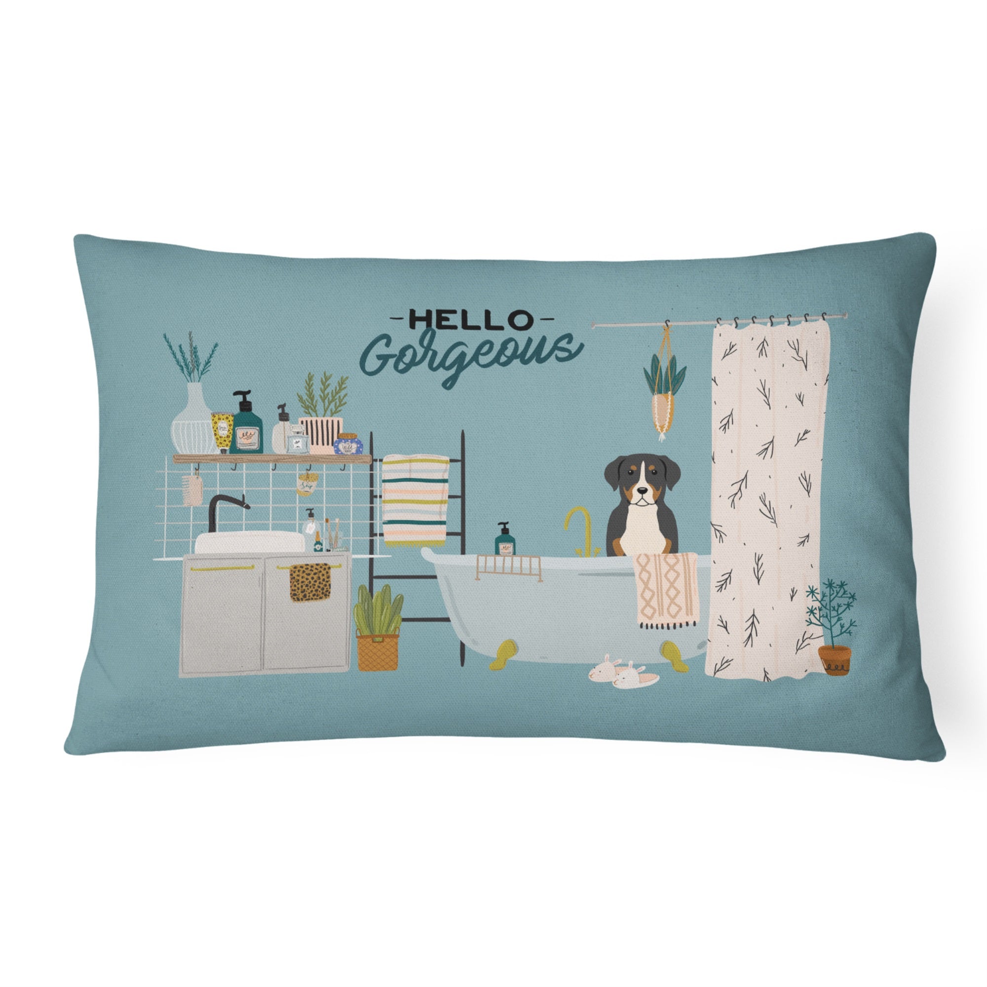Greater Swiss Mountain Dog In Bathtub Canvas Fabric Decorative Pillow