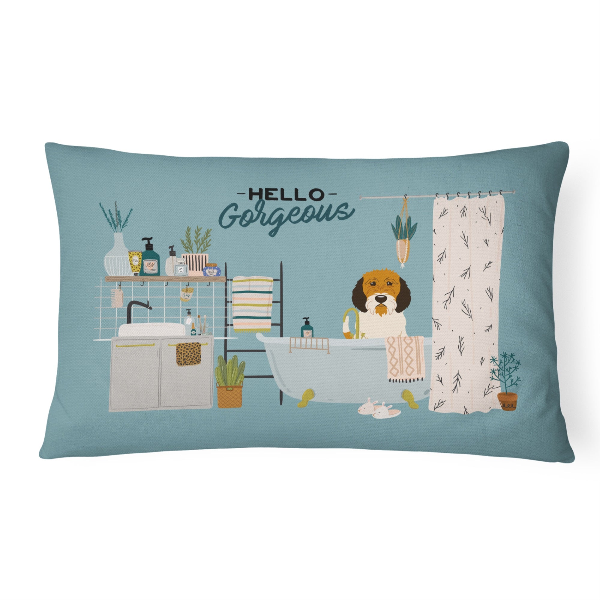 Petit Basset Griffon Veenden In Bathtub Canvas Fabric Decorative Pillow