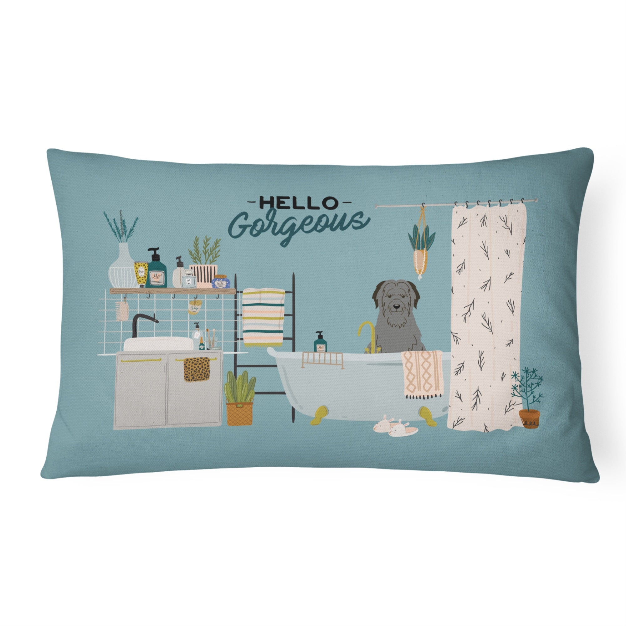 Black Briard In Bathtub Canvas Fabric Decorative Pillow