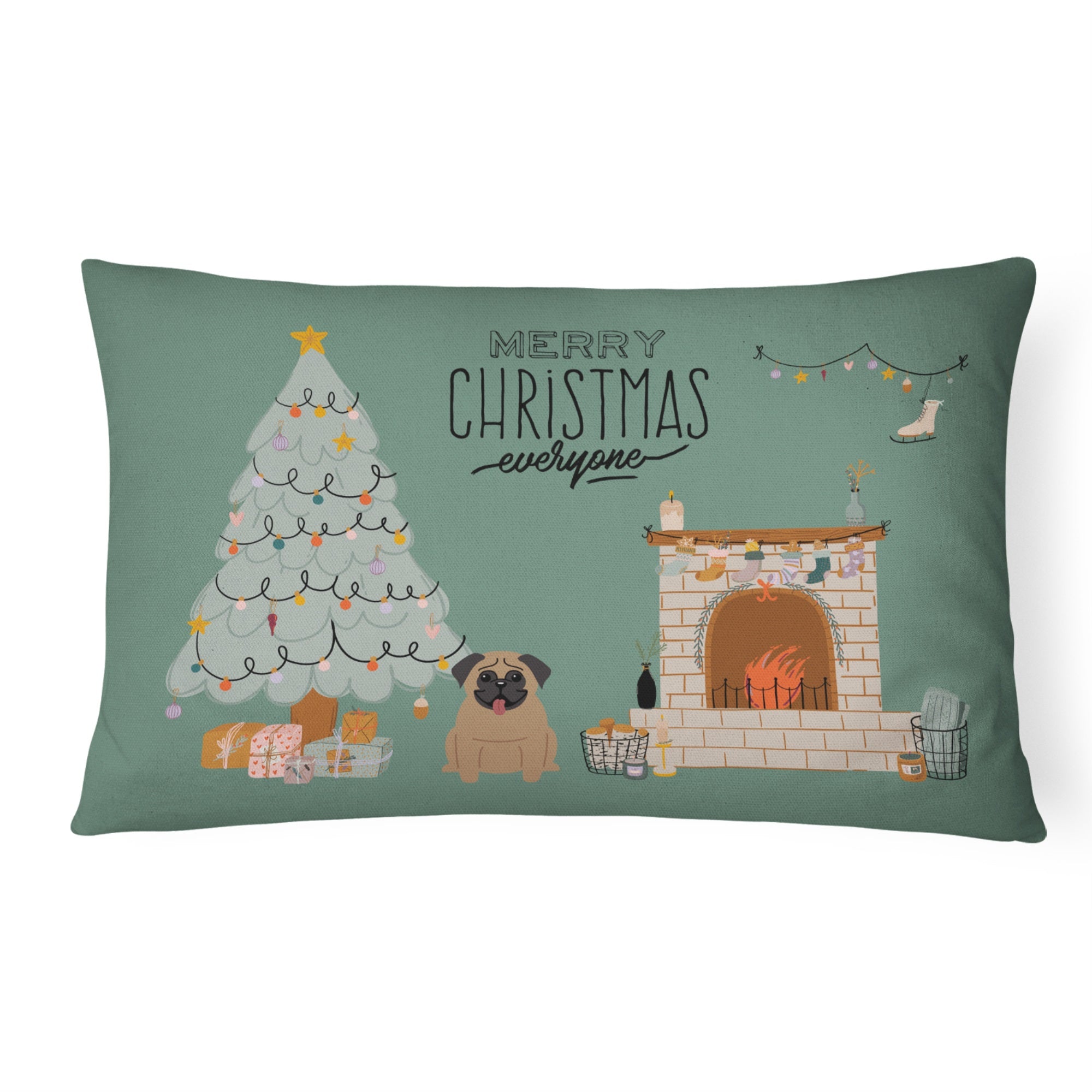 Brown Pug Christmas Everyone Canvas Fabric Decorative Pillow