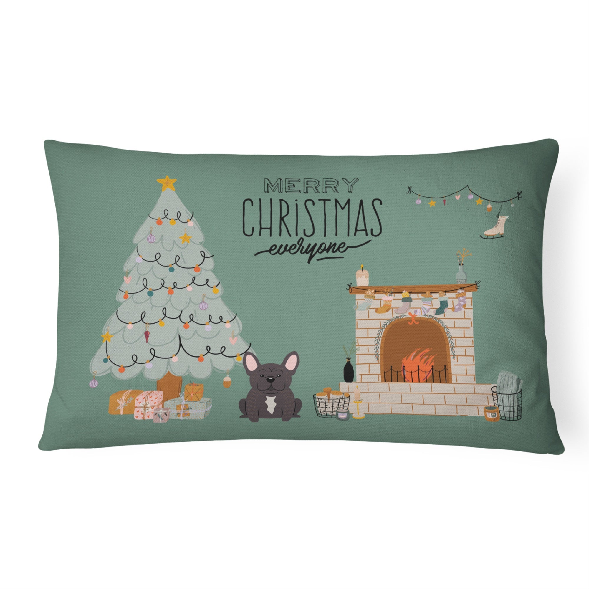 Brindle French Bulldog Christmas Everyone  Canvas Fabric Decorative Pillow