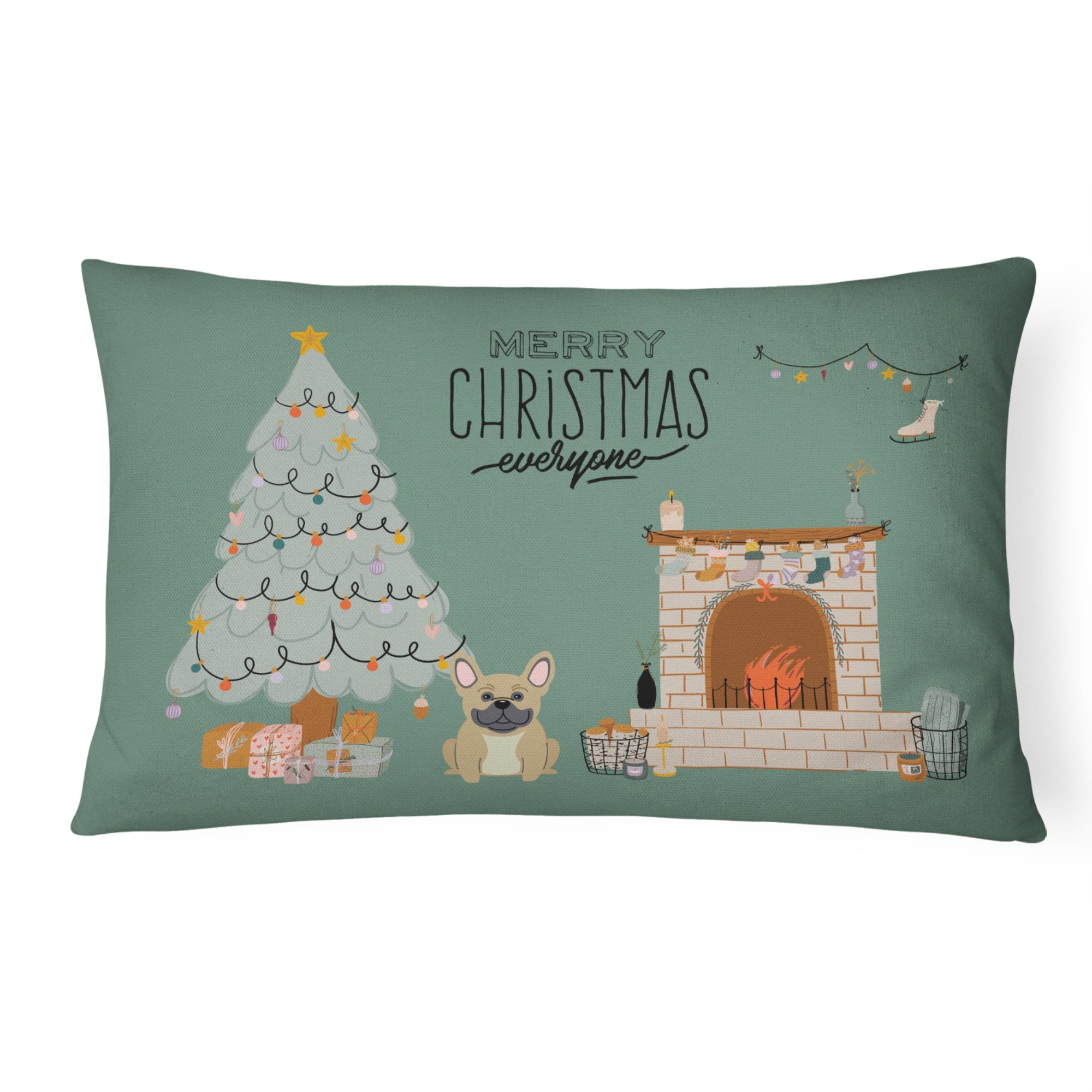 Cream French Bulldog Christmas Everyone Canvas Fabric Decorative Pillow