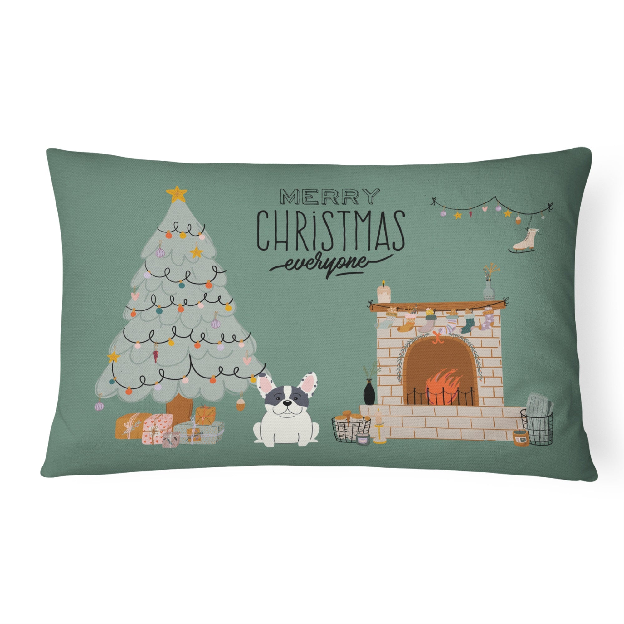 Piebald French Bulldog Christmas Everyone Canvas Fabric Decorative Pillow