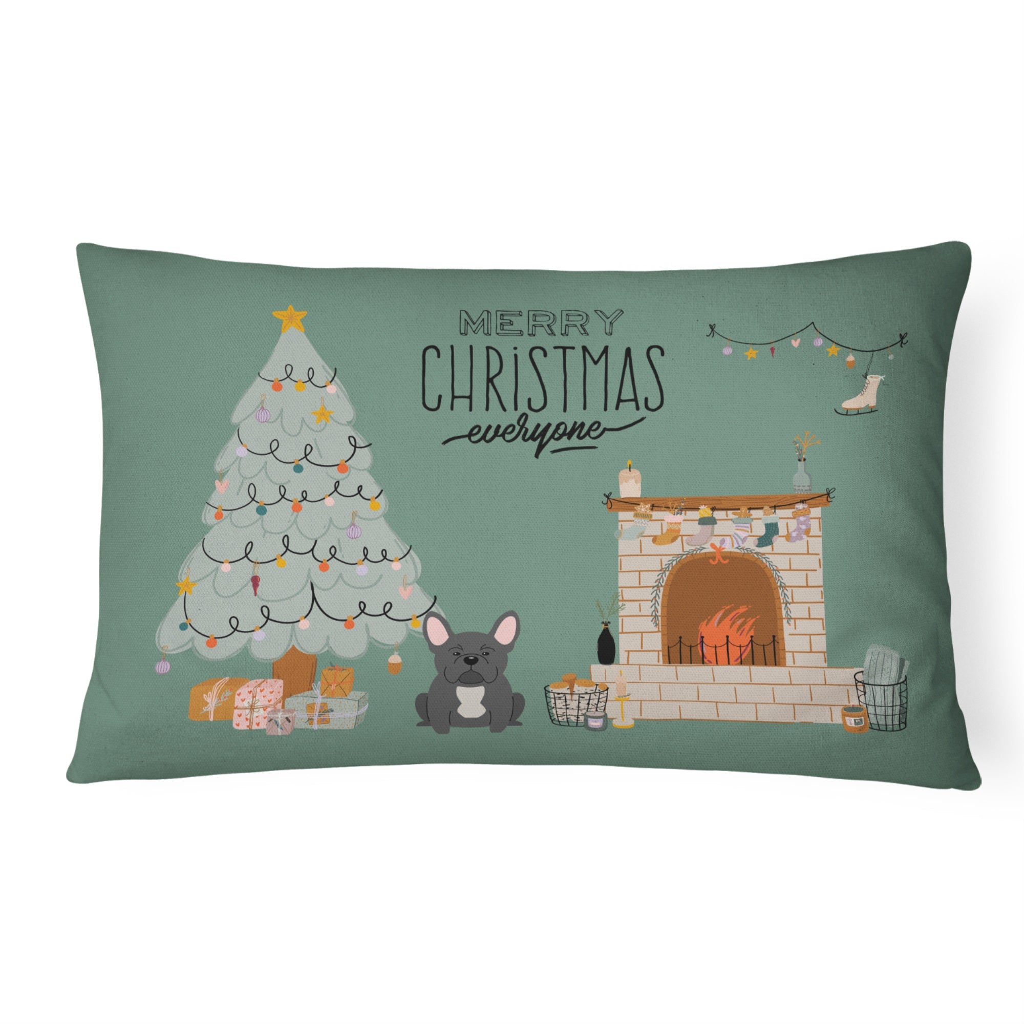 Black French Bulldog Christmas Everyone Canvas Fabric Decorative Pillow