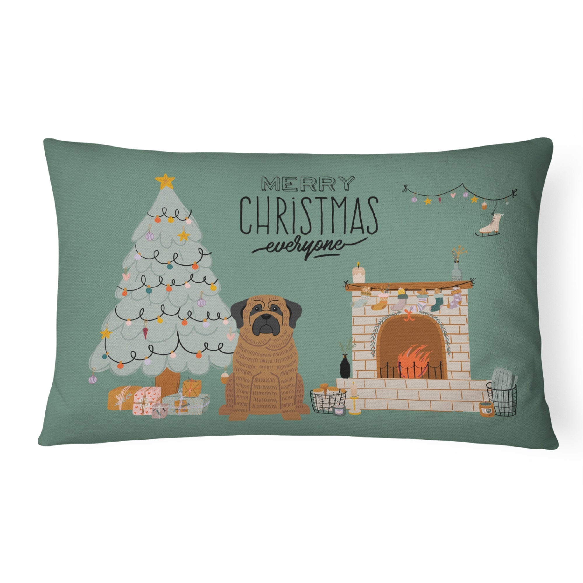 Brindle Mastiff Christmas Everyone Canvas Fabric Decorative Pillow