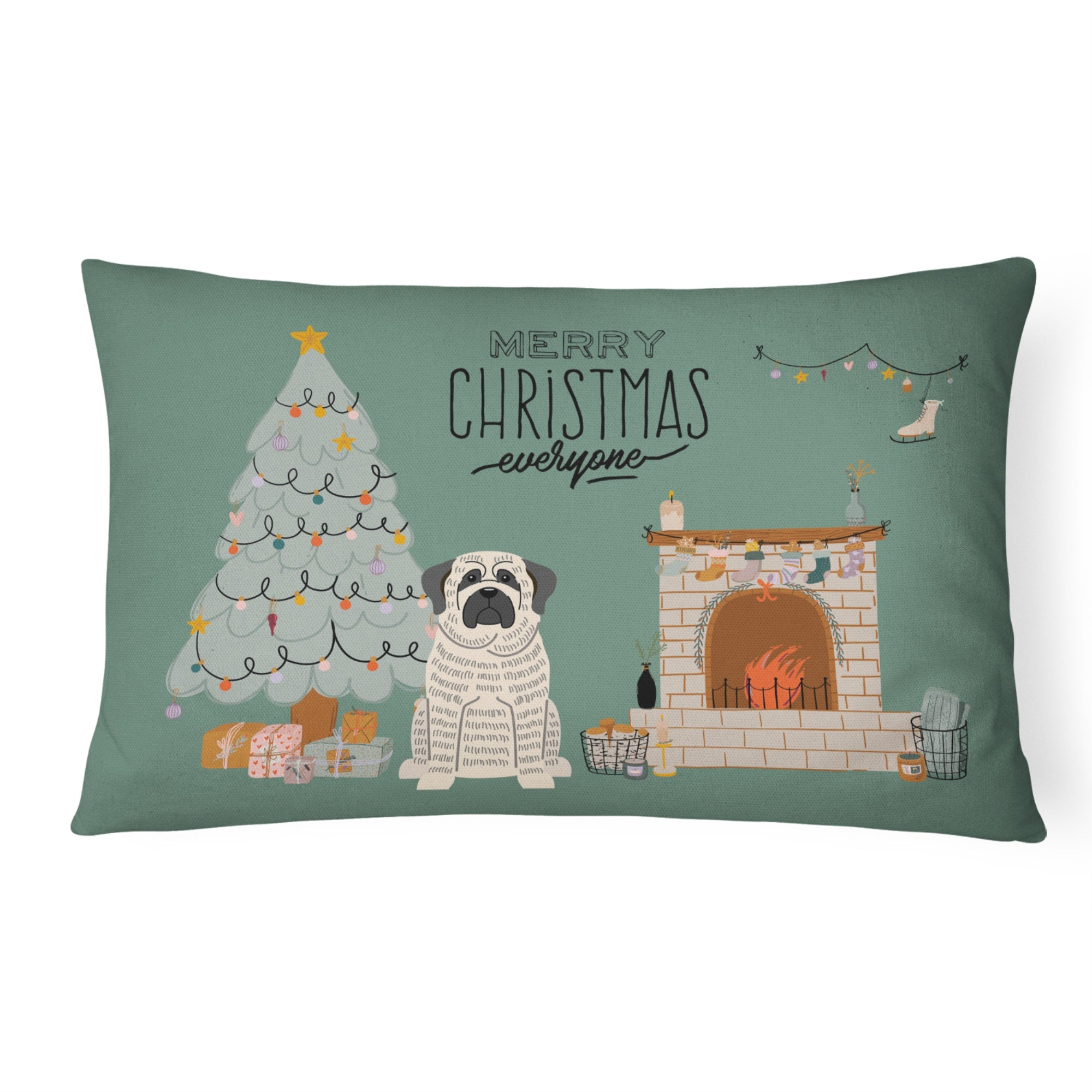 White Mastiff Brindle Christmas Everyone Canvas Fabric Decorative Pillow
