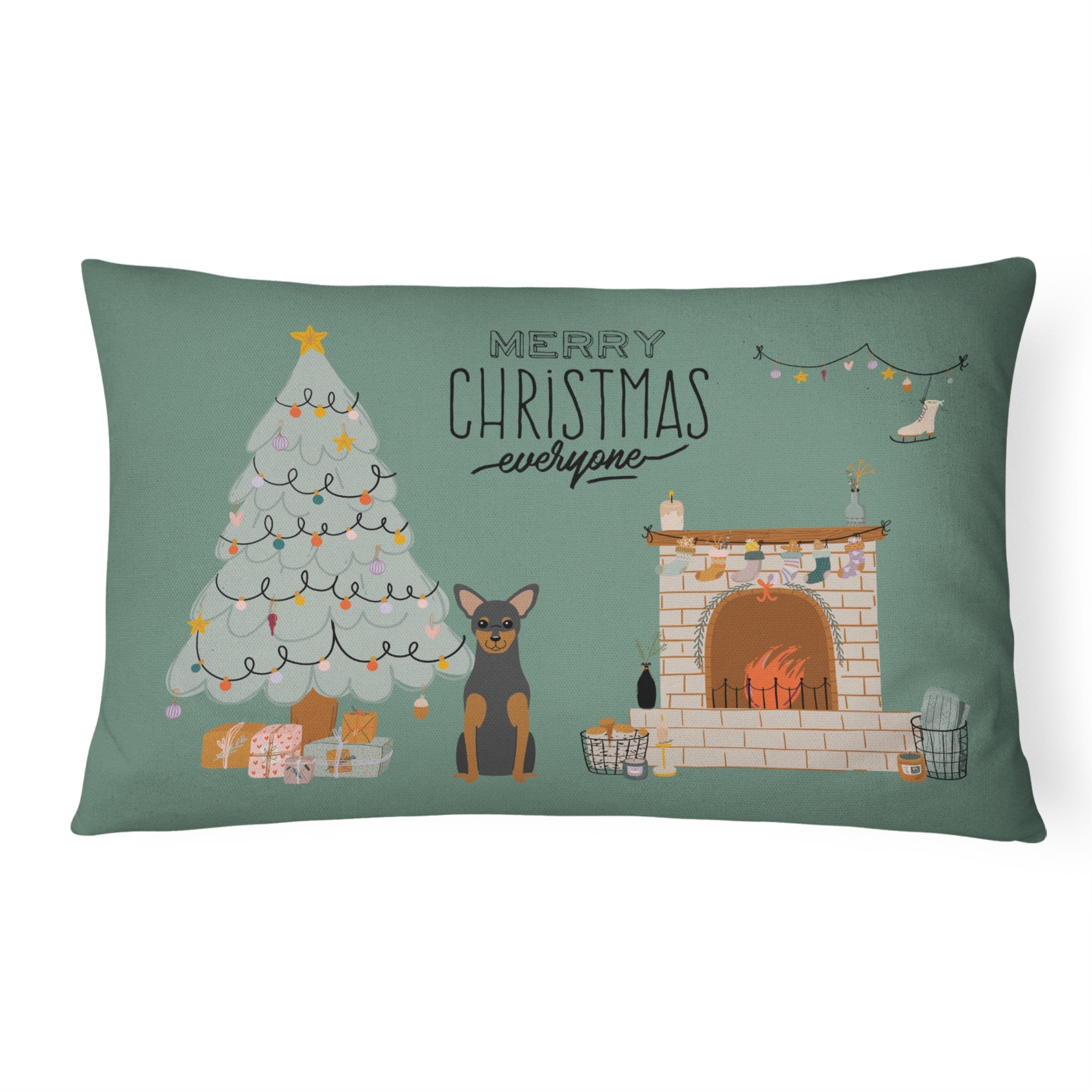 Manchester Terrier Christmas Everyone Canvas Fabric Decorative Pillow