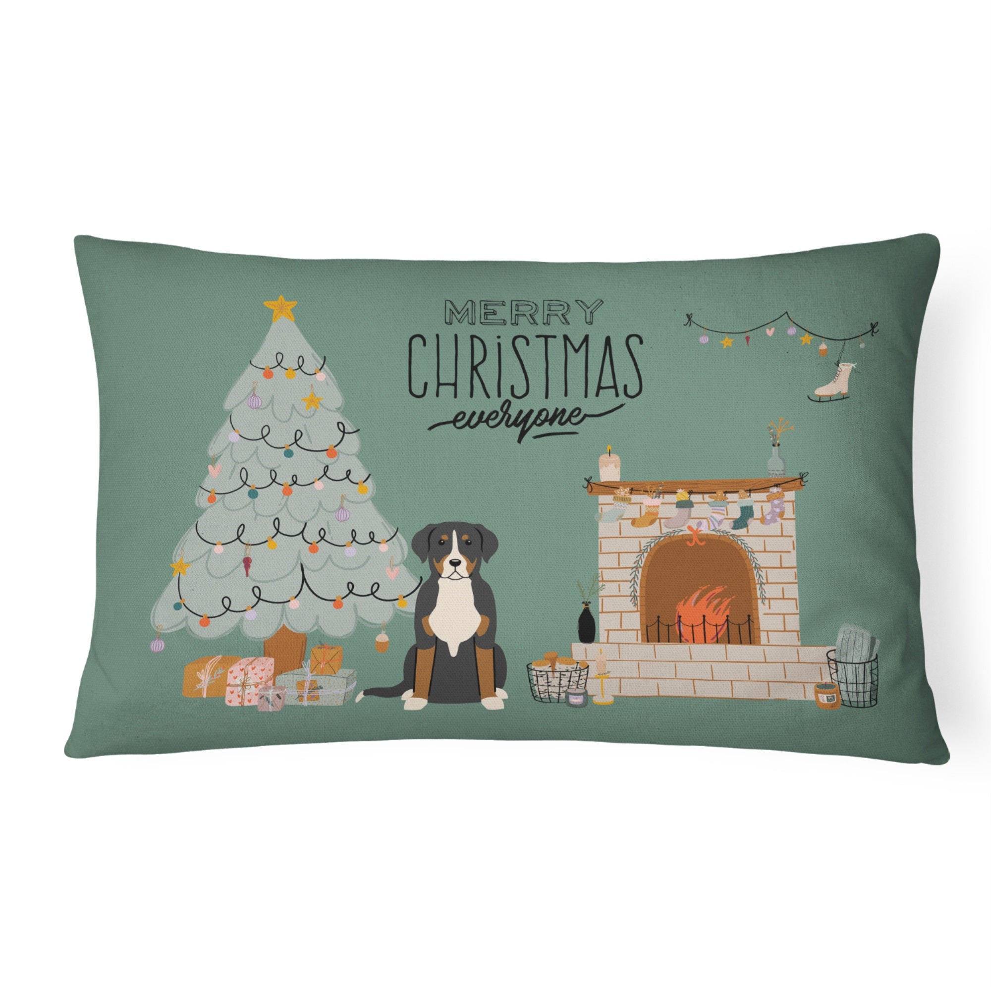 Greater Swiss Mountain Dog Christmas Everyone Canvas Fabric Decorative Pillow