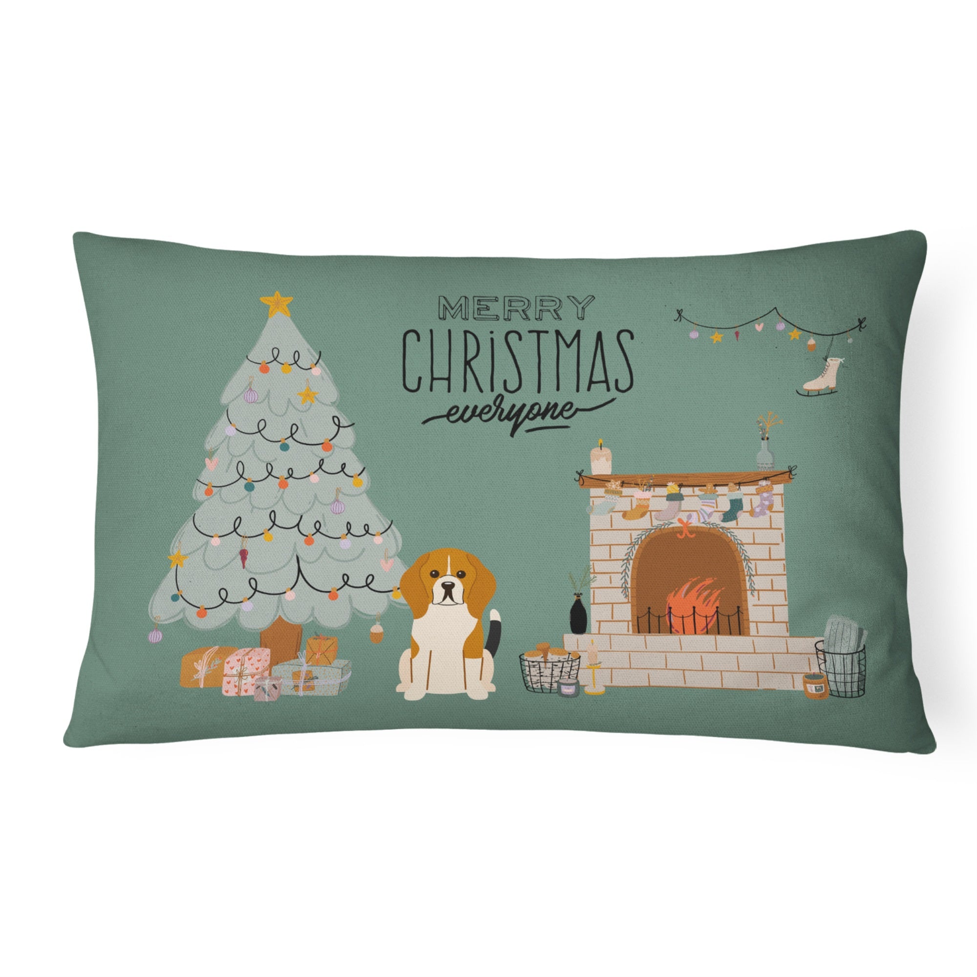 Tricolor Beagle Christmas Everyone Canvas Fabric Decorative Pillow