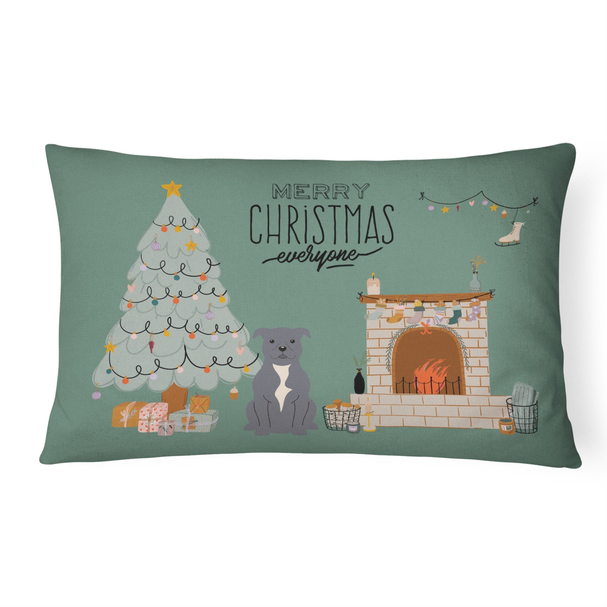 Blue Staffordshire Bull Terrier Christmas Everyone Canvas Fabric Decorative Pillow