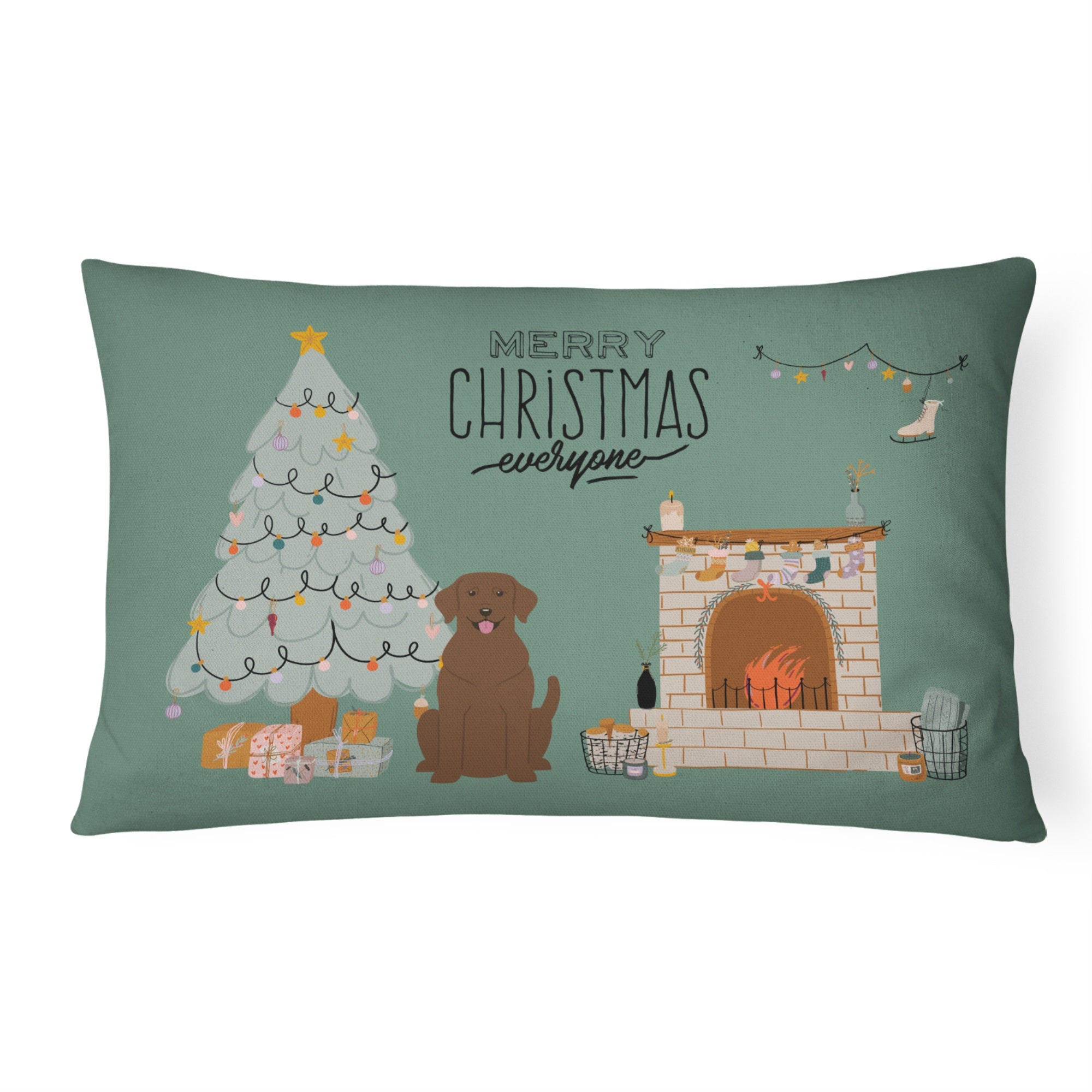 Chocolate Labrador Christmas Everyone Canvas Fabric Decorative Pillow