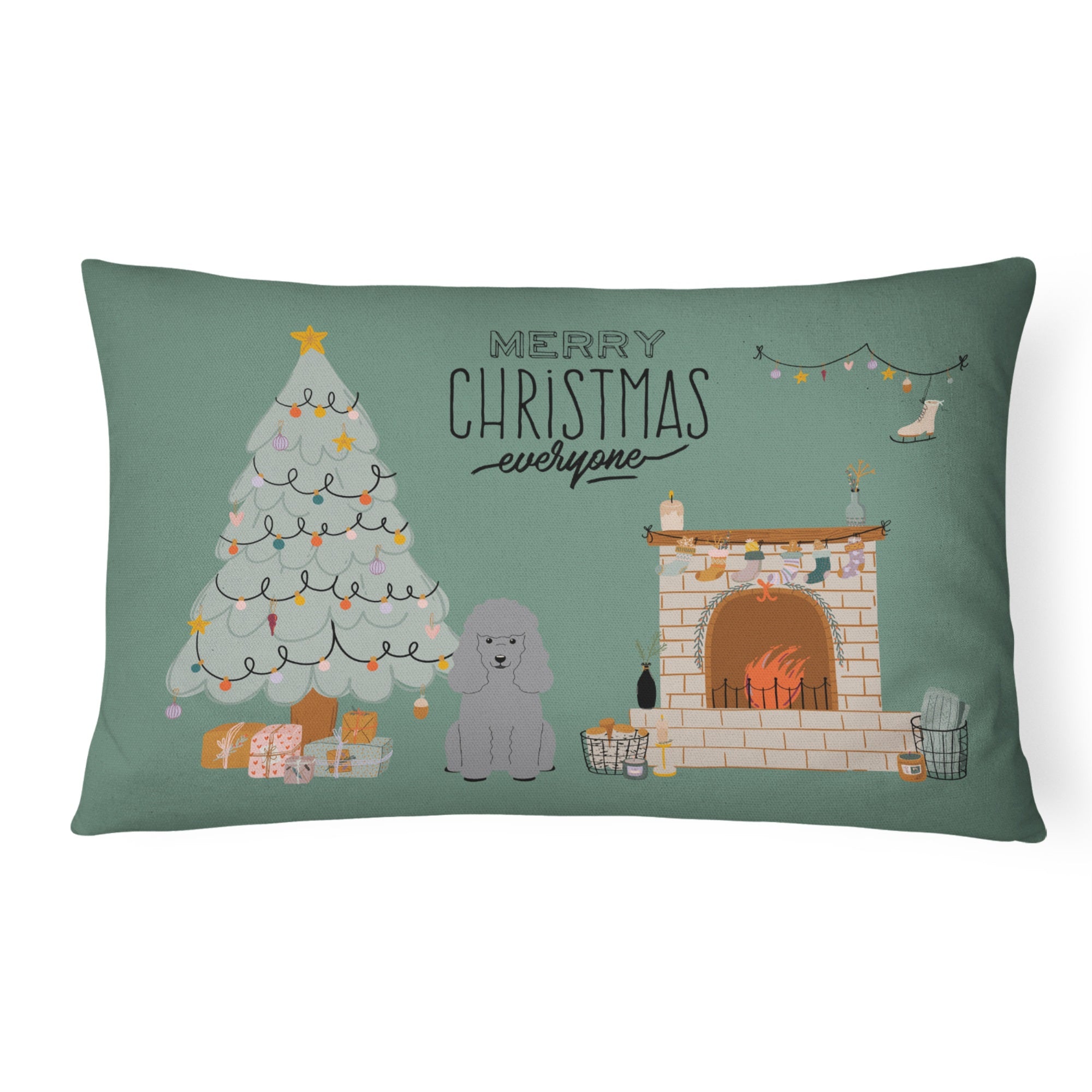 Silver Poodle Christmas Everyone Canvas Fabric Decorative Pillow