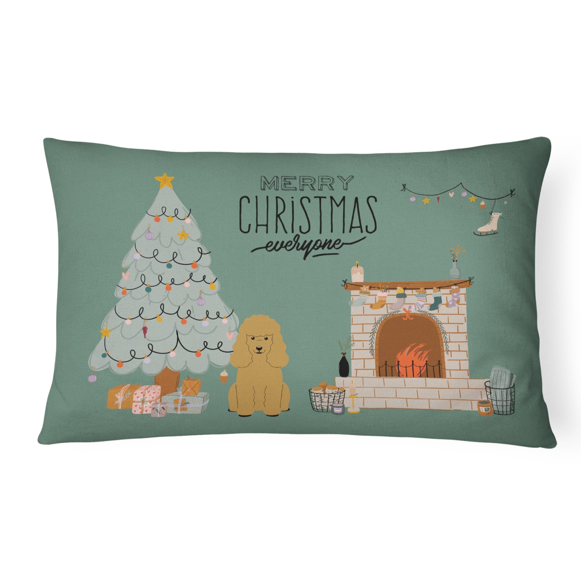 Tan Poodle Christmas Everyone Canvas Fabric Decorative Pillow