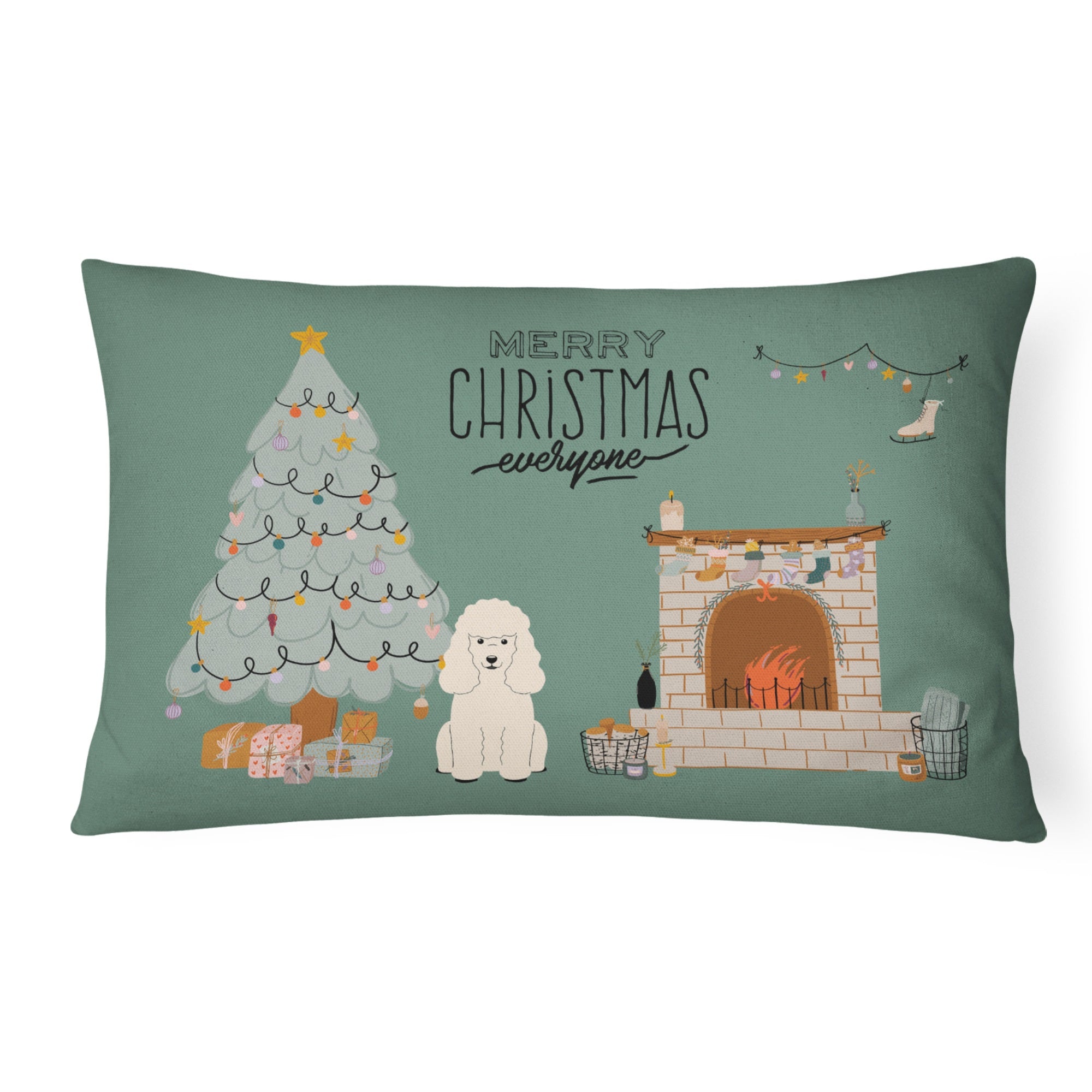White Poodle Christmas Everyone Canvas Fabric Decorative Pillow