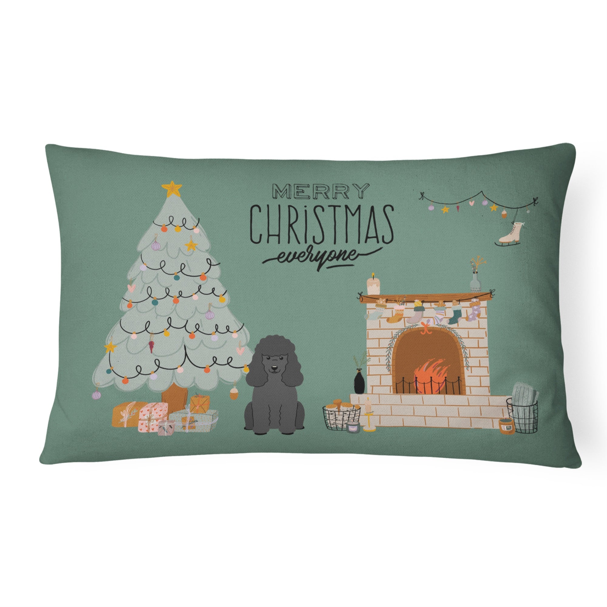 Black Poodle Christmas Everyone Canvas Fabric Decorative Pillow