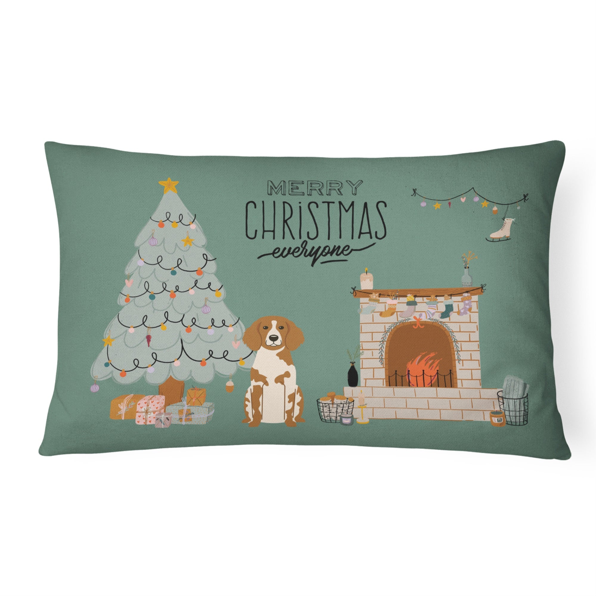 Brittany Spaniel Christmas Everyone Canvas Fabric Decorative Pillow