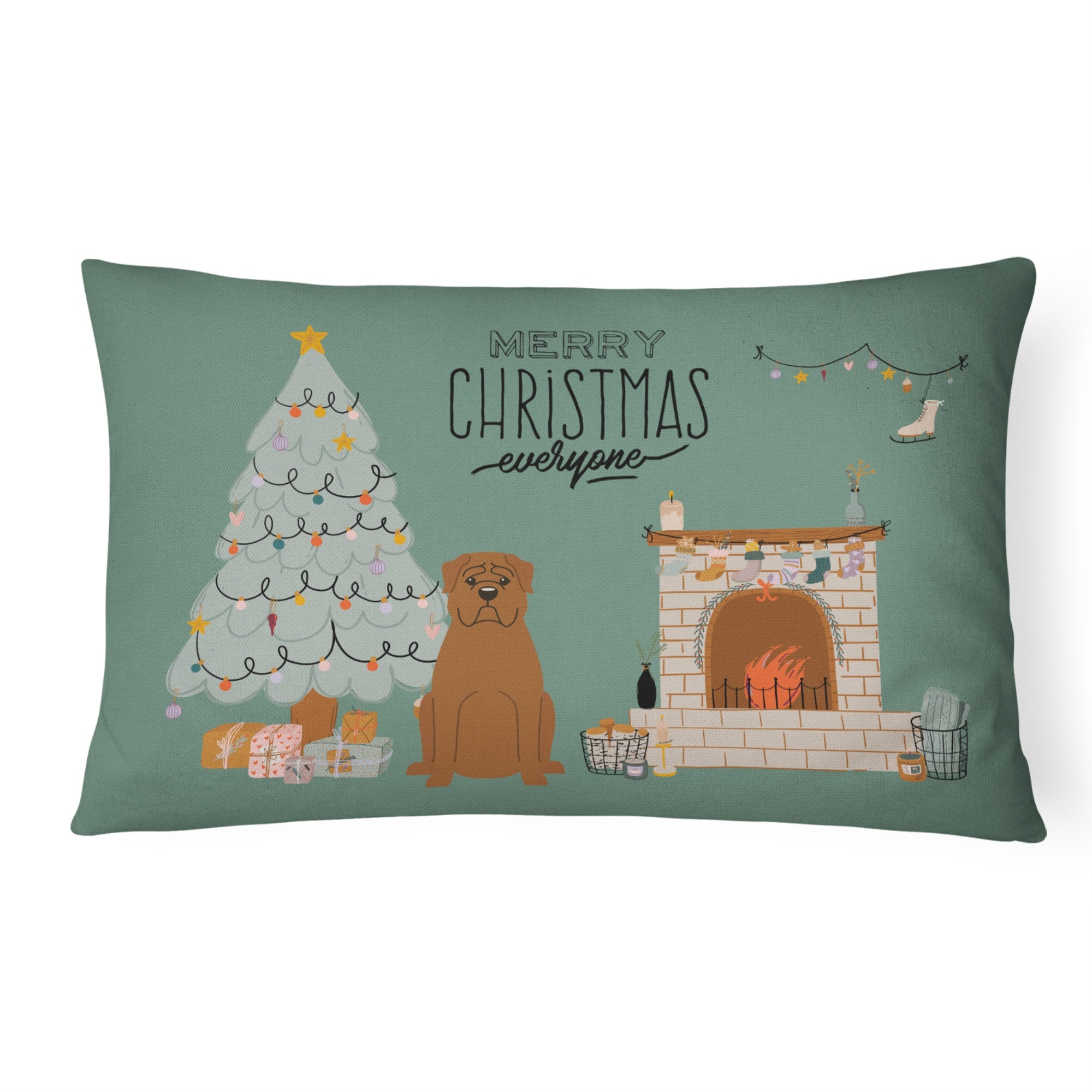 Dogue De Bourdeaux Christmas Everyone Canvas Fabric Decorative Pillow
