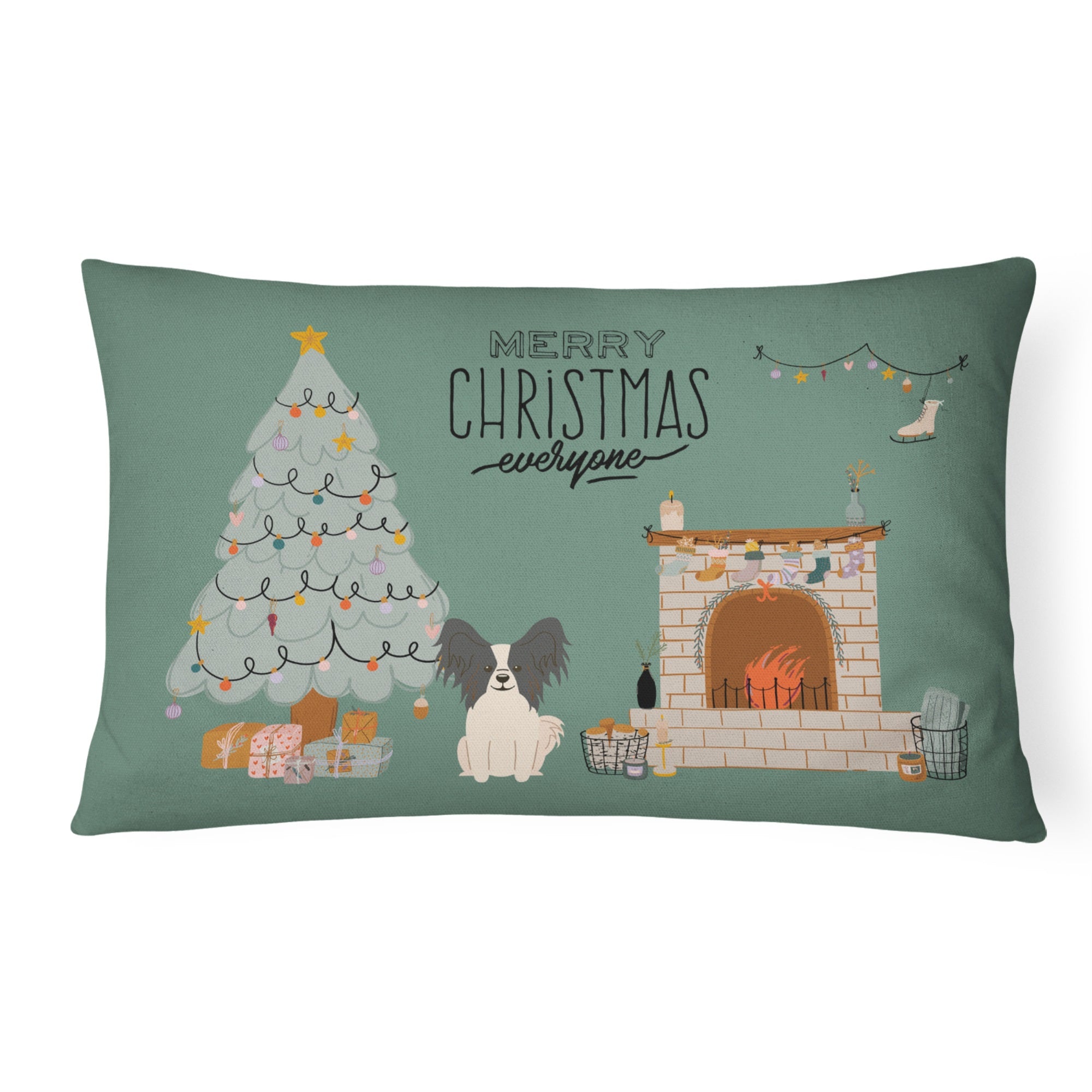 Black White Papillon Christmas Everyone Canvas Fabric Decorative Pillow