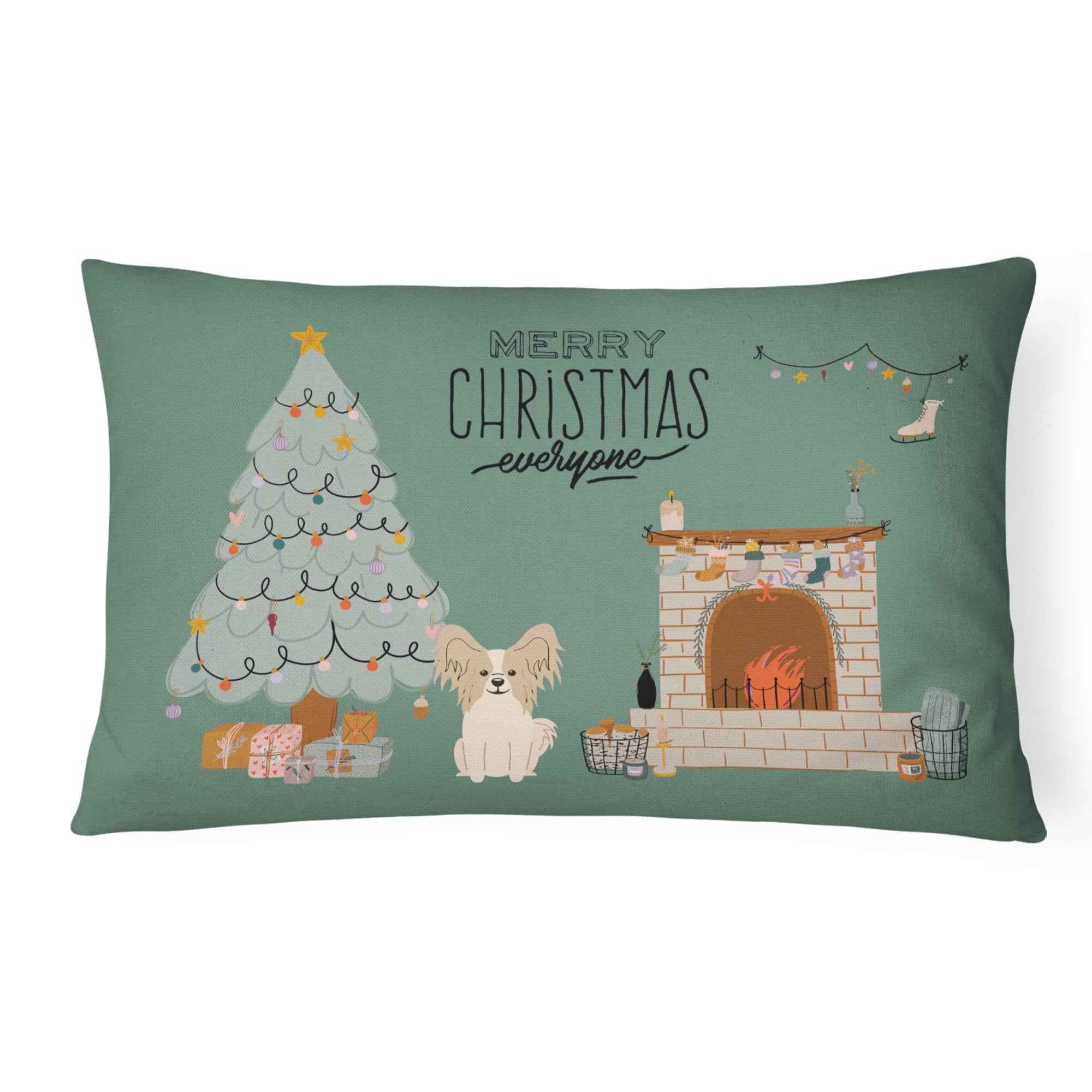 Sable White Papillon Christmas Everyone Canvas Fabric Decorative Pillow