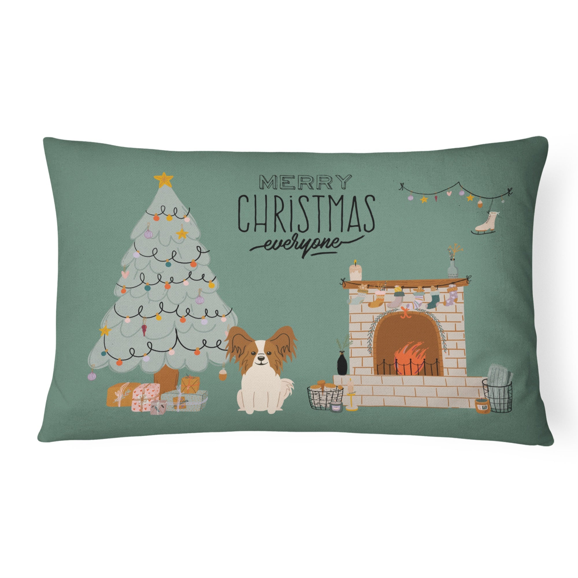 Red White Papillon Christmas Everyone Canvas Fabric Decorative Pillow