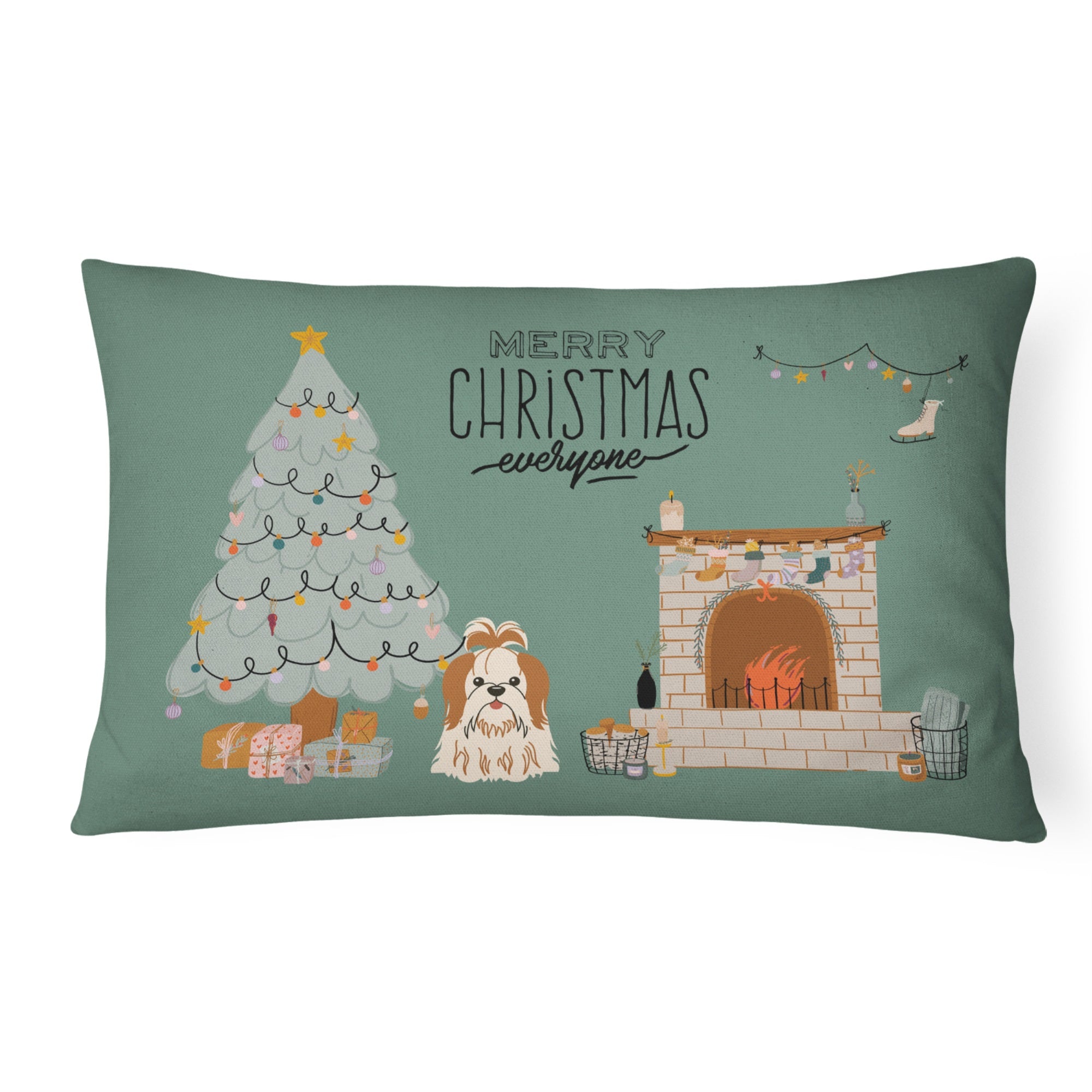 Red White Shih Tzu Christmas Everyone Canvas Fabric Decorative Pillow