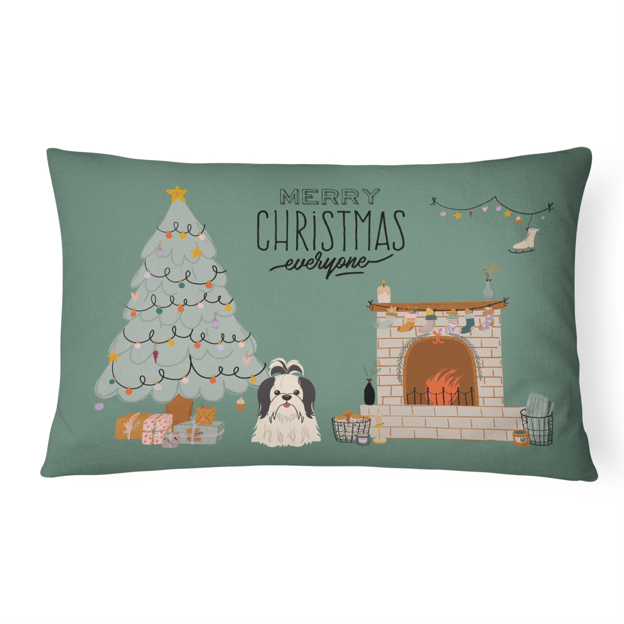Black White Shih Tzu Christmas Everyone Canvas Fabric Decorative Pillow