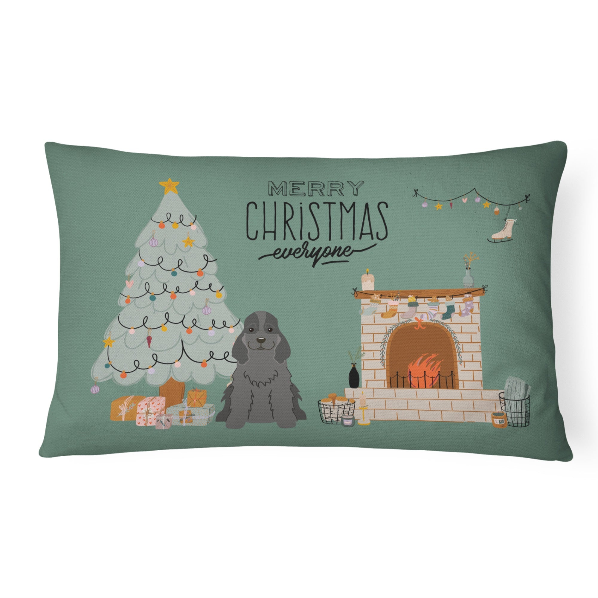 Black Cocker Spaniel Christmas Everyone Canvas Fabric Decorative Pillow