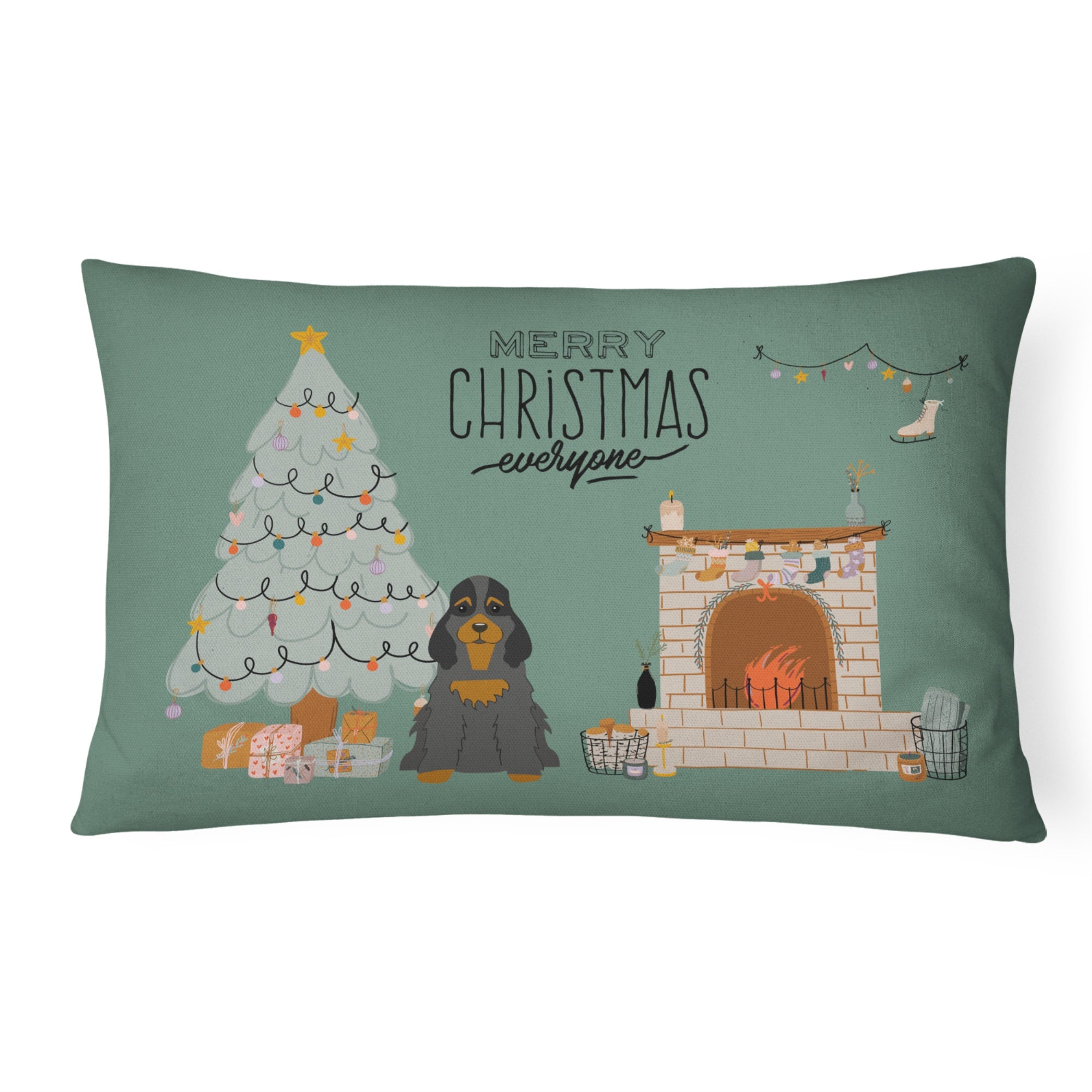 Black Tan Cocker Spaniel Christmas Everyone Canvas Fabric Decorative Pillow